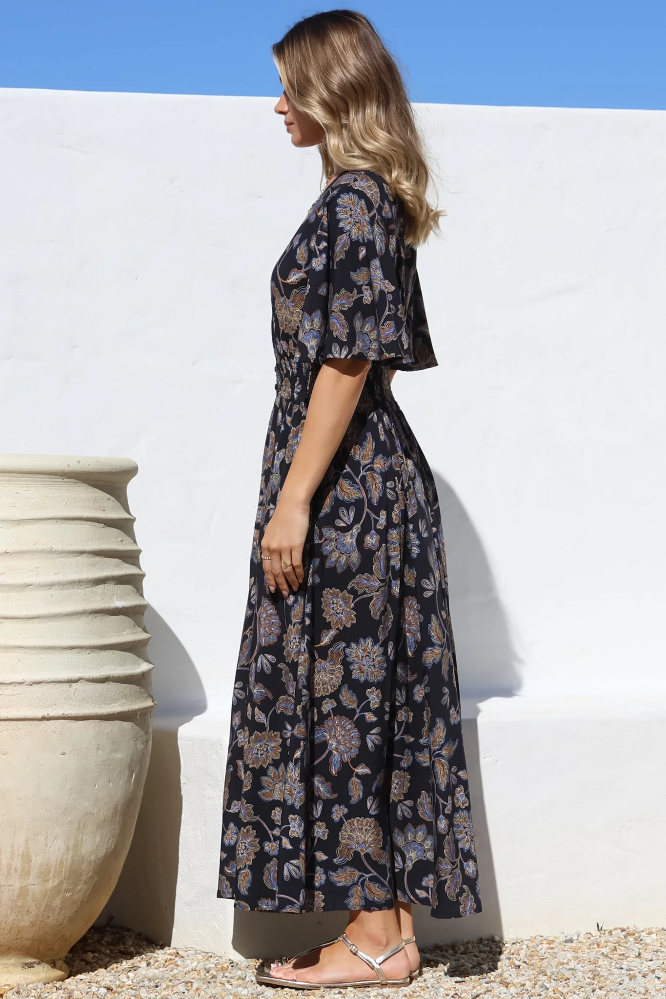Dulcie Maxi Dress - Cape Sleeve Button-Down Maxi with Pockets in Enchanted Ink Print - Image 9