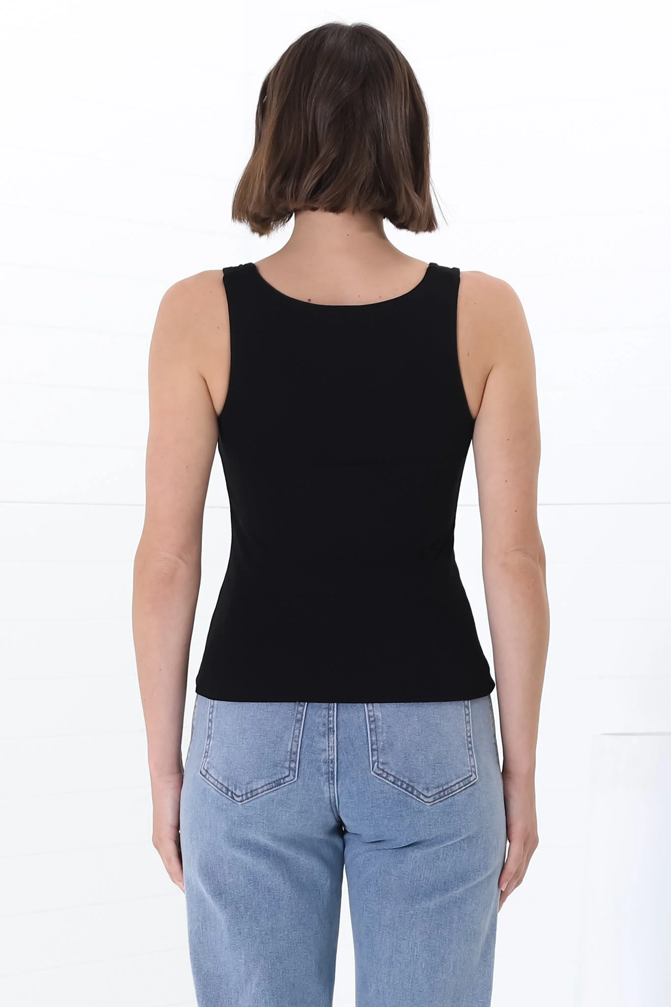 Edie Singlet - Square Neckline Double Layered Singlet in Black - Image 10