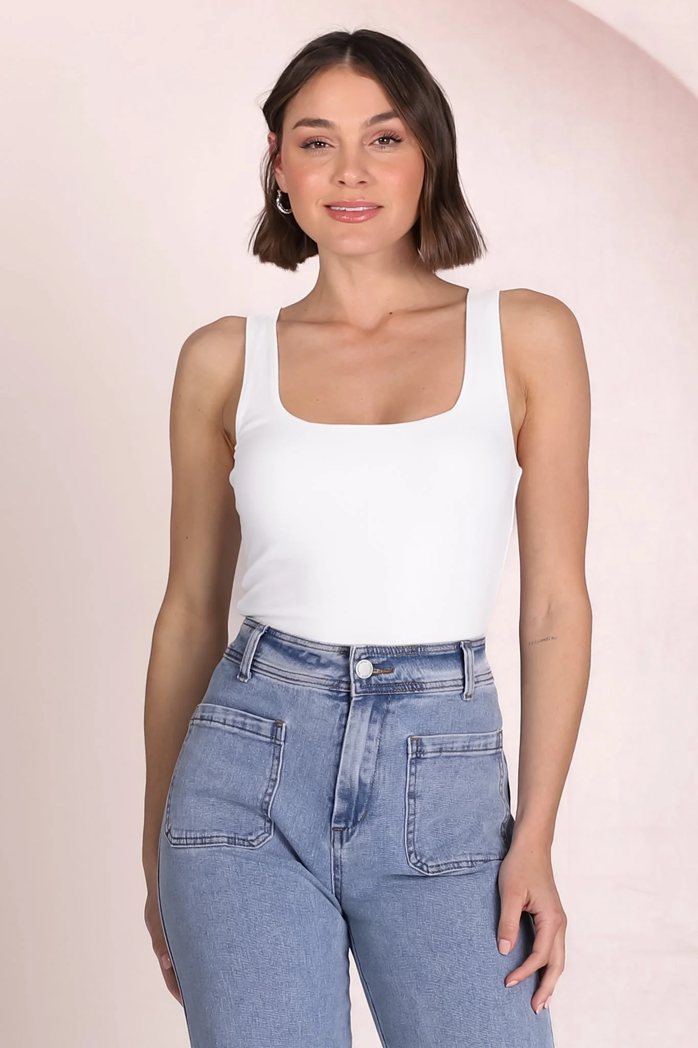 Edie Singlet - Square Neckline Double Layered Singlet in White - Image 5