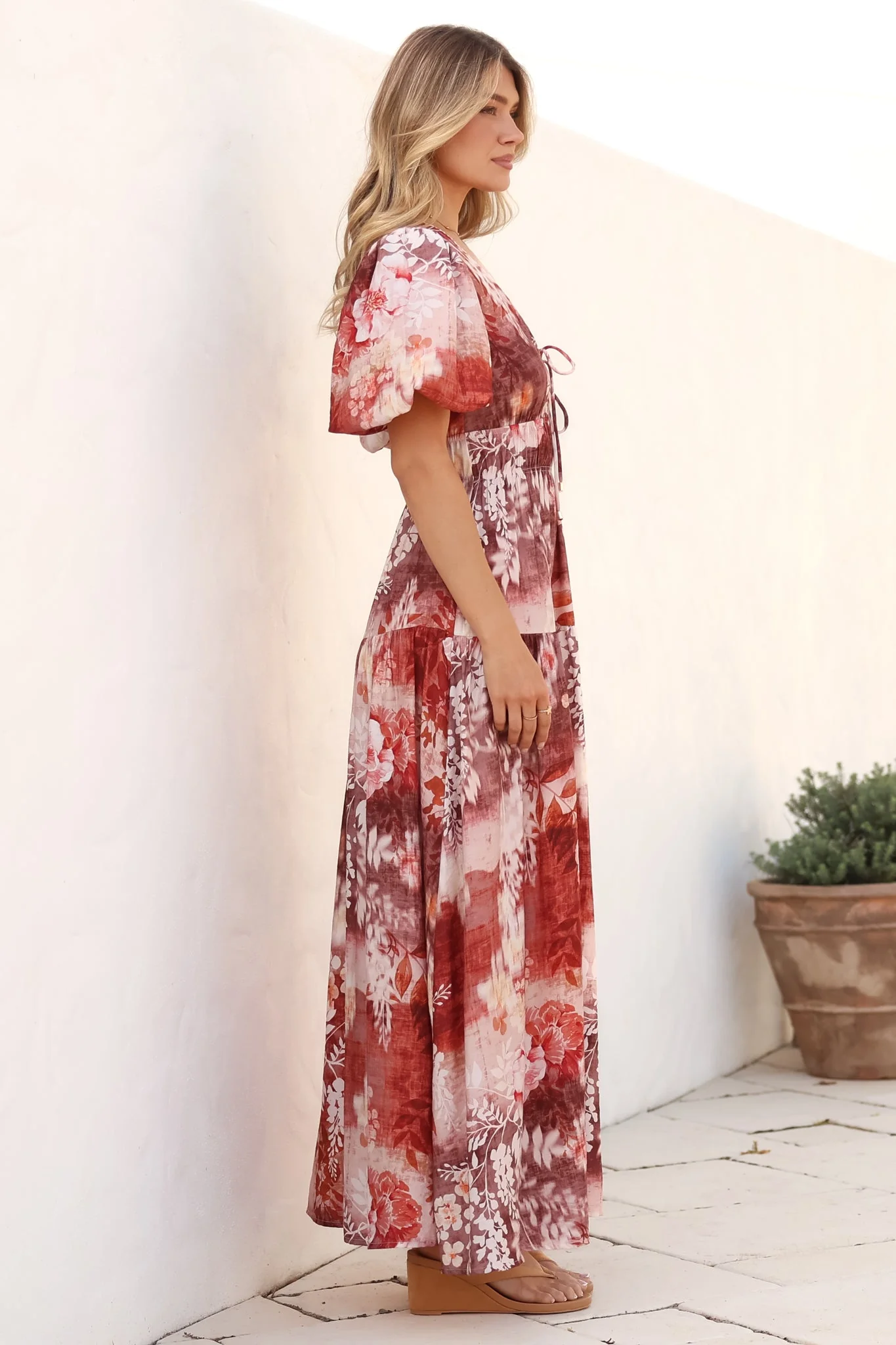 Elahe Maxi Dress - V Neck Tiered A-Line Dress with Puff Sleeves in Ashara Print - Image 8