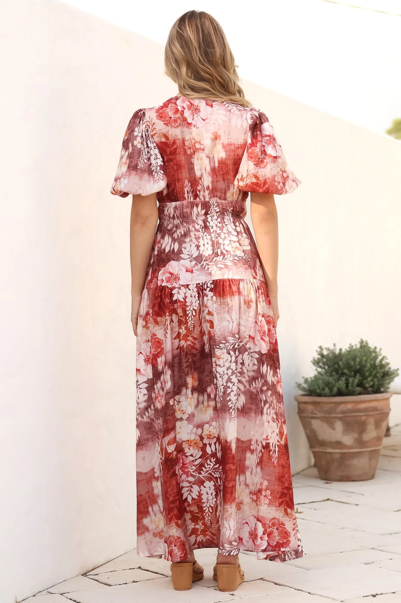 Elahe Maxi Dress - V Neck Tiered A-Line Dress with Puff Sleeves in Ashara Print - Image 9