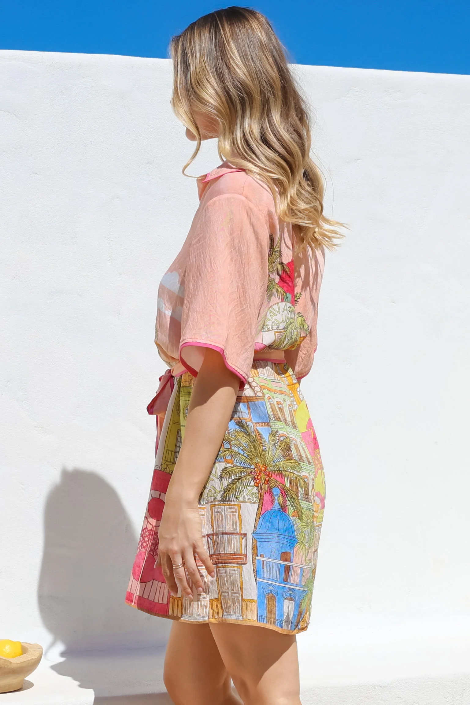 Elania Mini Dress - Collared Shirt Dress with Matching Belt in Tullia Print - Image 12