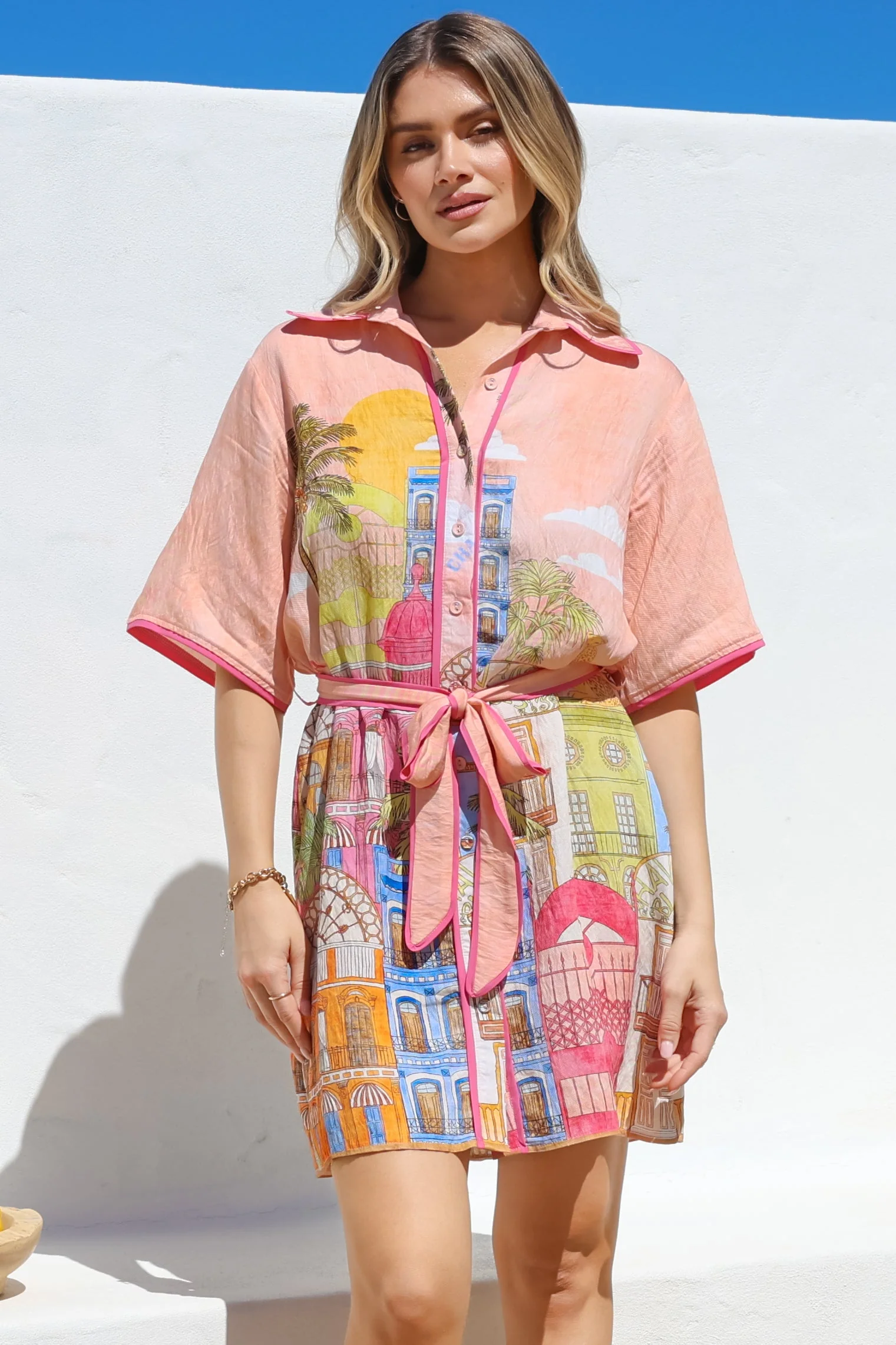 Elania Mini Dress - Collared Shirt Dress with Matching Belt in Tullia Print - Image 8