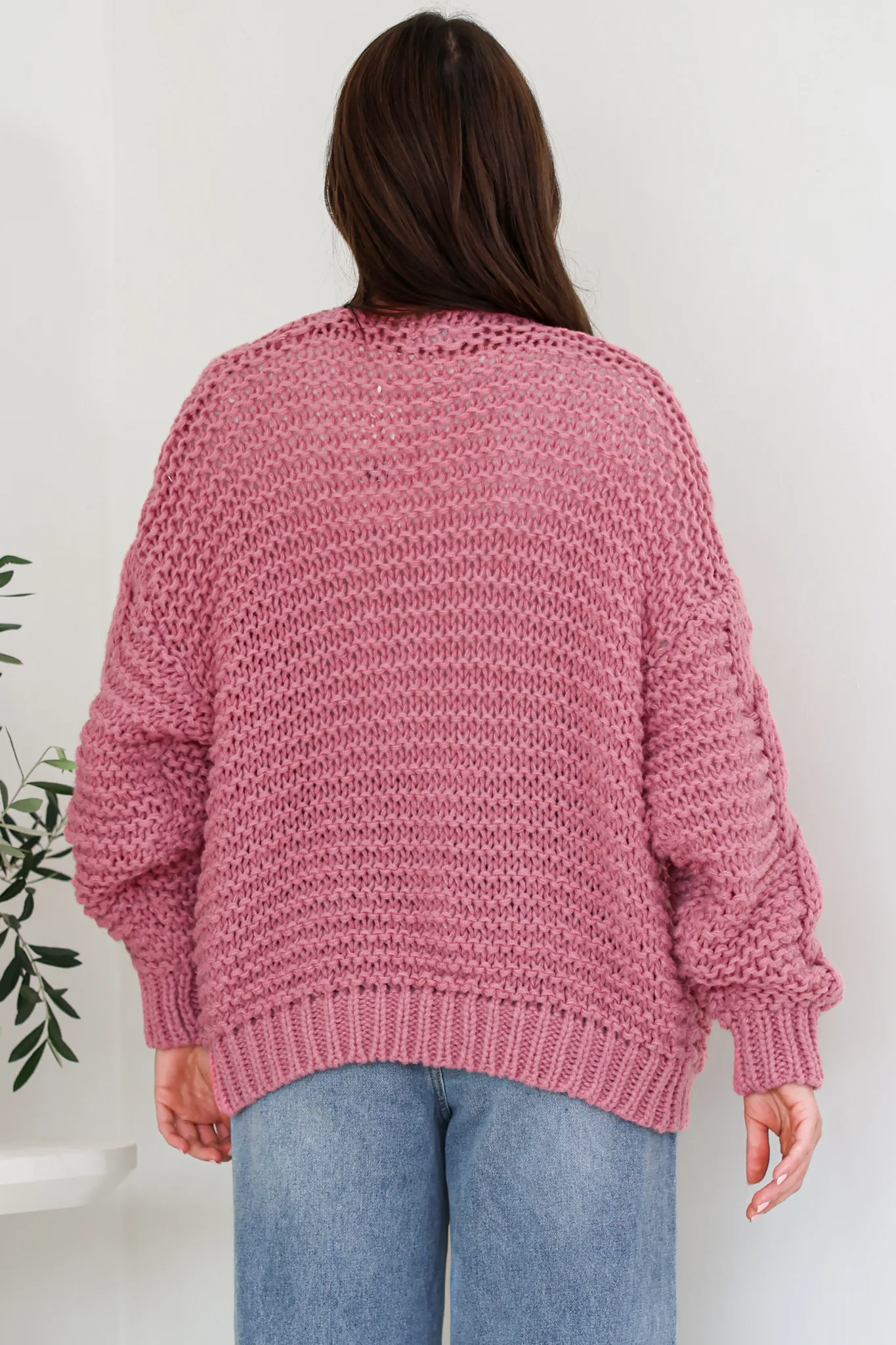 Elias Cardigan - Open Front Thick Cable Knit with Pockets in Pink - Image 7