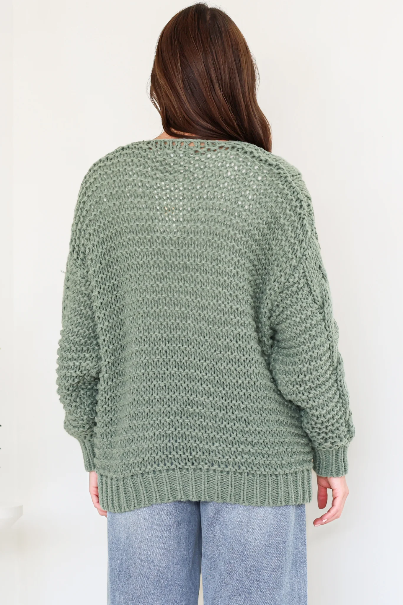 Elias Cardigan - Open Front Thick Cable Knit with Pockets in Sage - Image 7