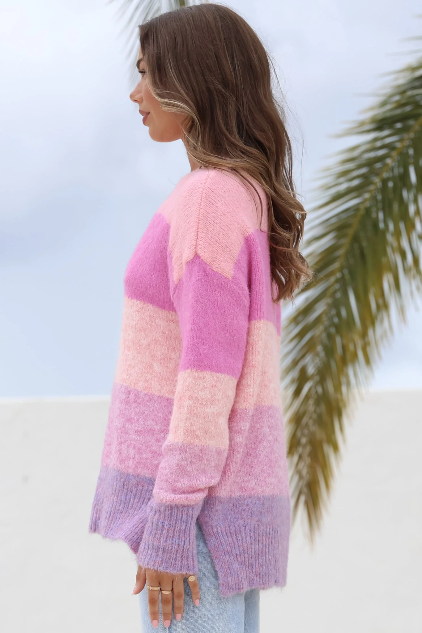 Elle Jumper - Crew Neck Stripe Jumper in Pink - Image 7