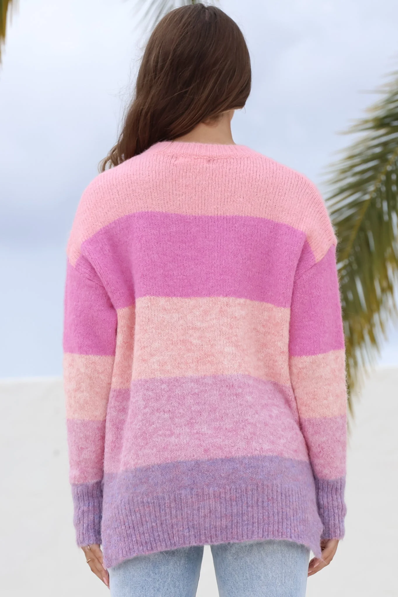 Elle Jumper - Crew Neck Stripe Jumper in Pink - Image 8