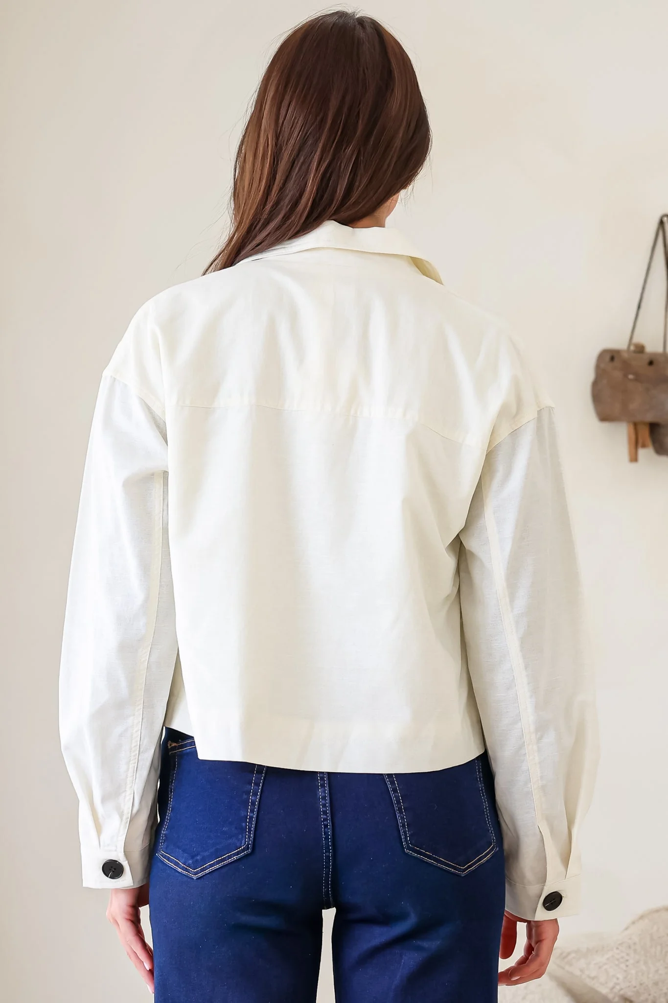 Elma Jacket - Wing Collar Button Down Cropped Jacket in Cream - Image 7