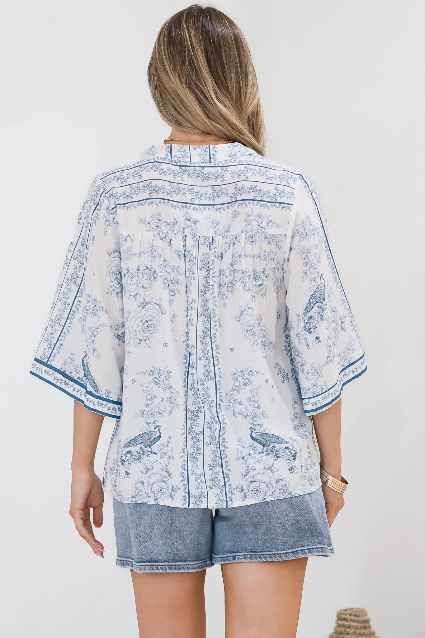 Elysia Blouse - Deep V Neck Button Down 3/4 Sleeve Top in Josie Print - Image 10