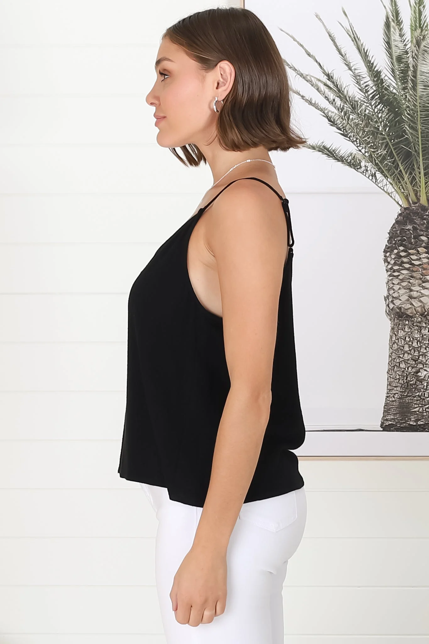 Emah Cami - Relaxed V Neck Adjustable Strap Top in Black - Image 11