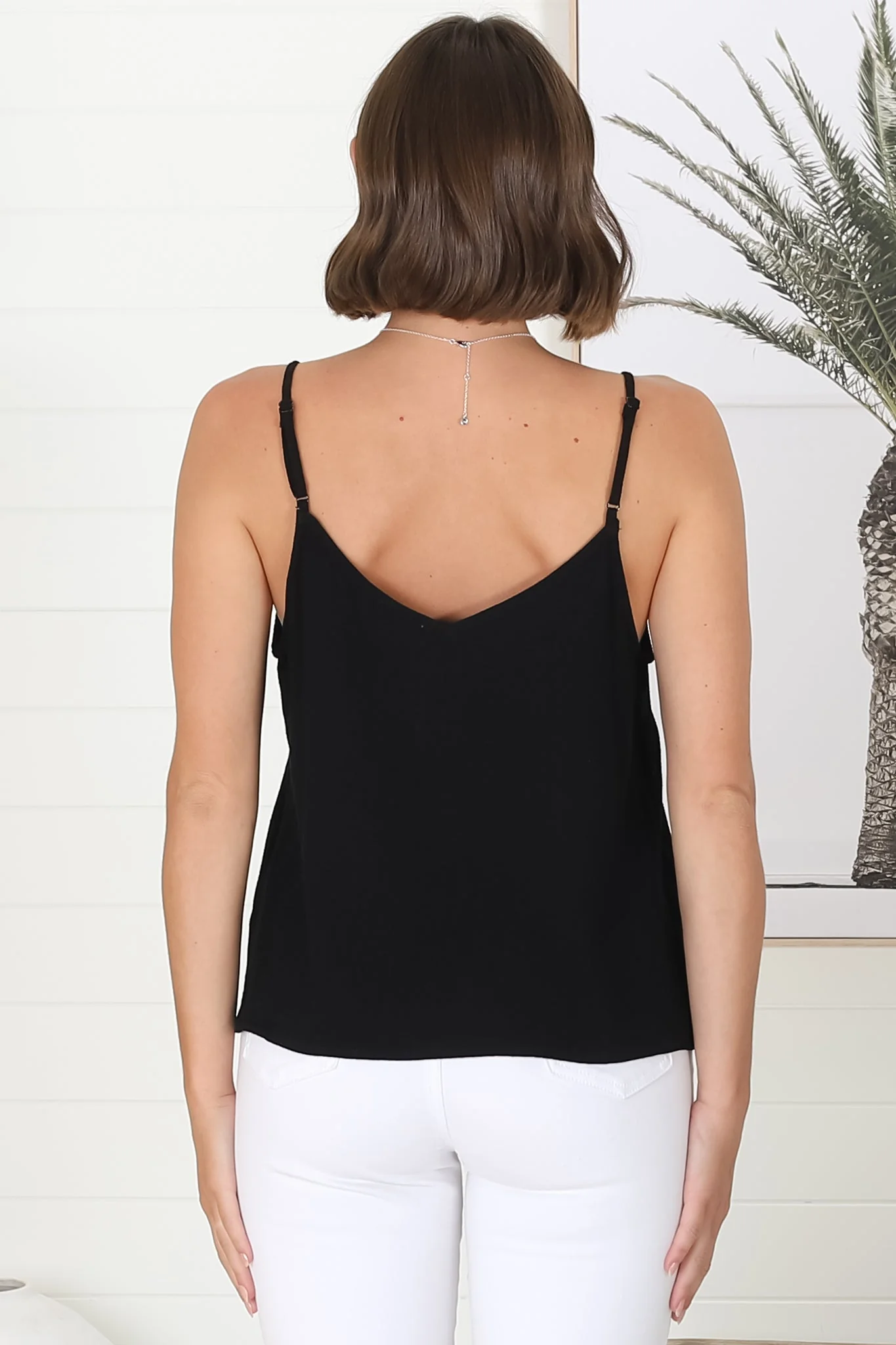 Emah Cami - Relaxed V Neck Adjustable Strap Top in Black - Image 12