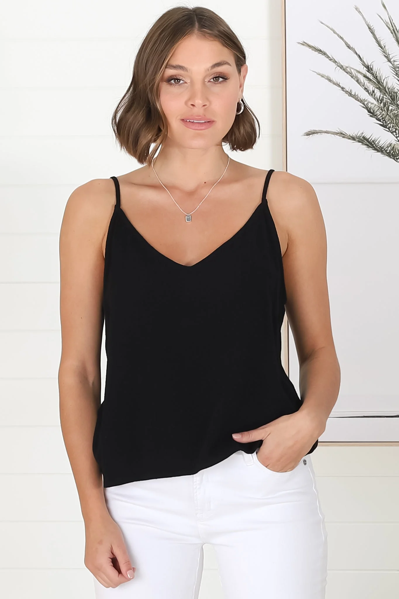Emah Cami - Relaxed V Neck Adjustable Strap Top in Black - Image 9