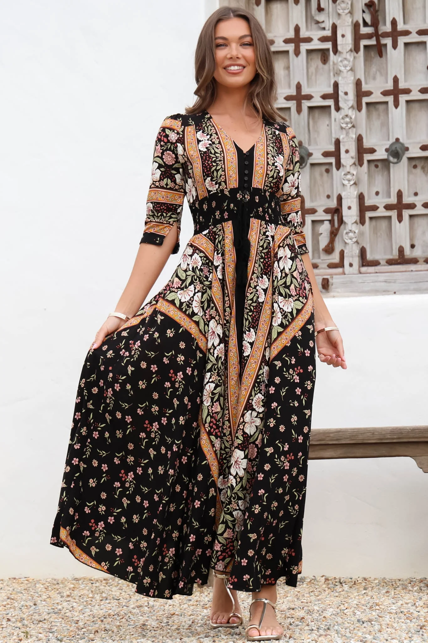 JAASE - Indiana Maxi Dress: Lace Back Shirred Waist A Line Dress with Handkerchief Hemline in Eternity Print - Image 10