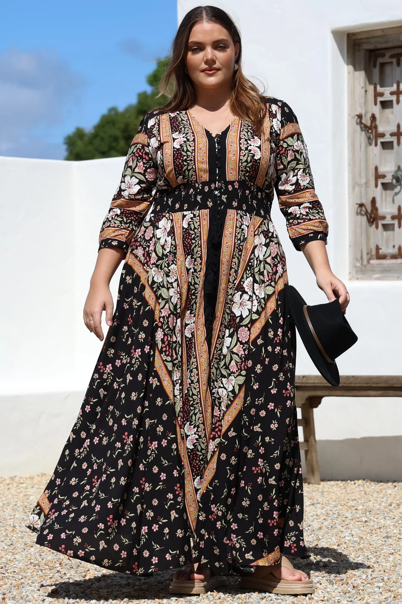 JAASE - Indiana Maxi Dress: Lace Back Shirred Waist A Line Dress with Handkerchief Hemline in Eternity Print - Image 12