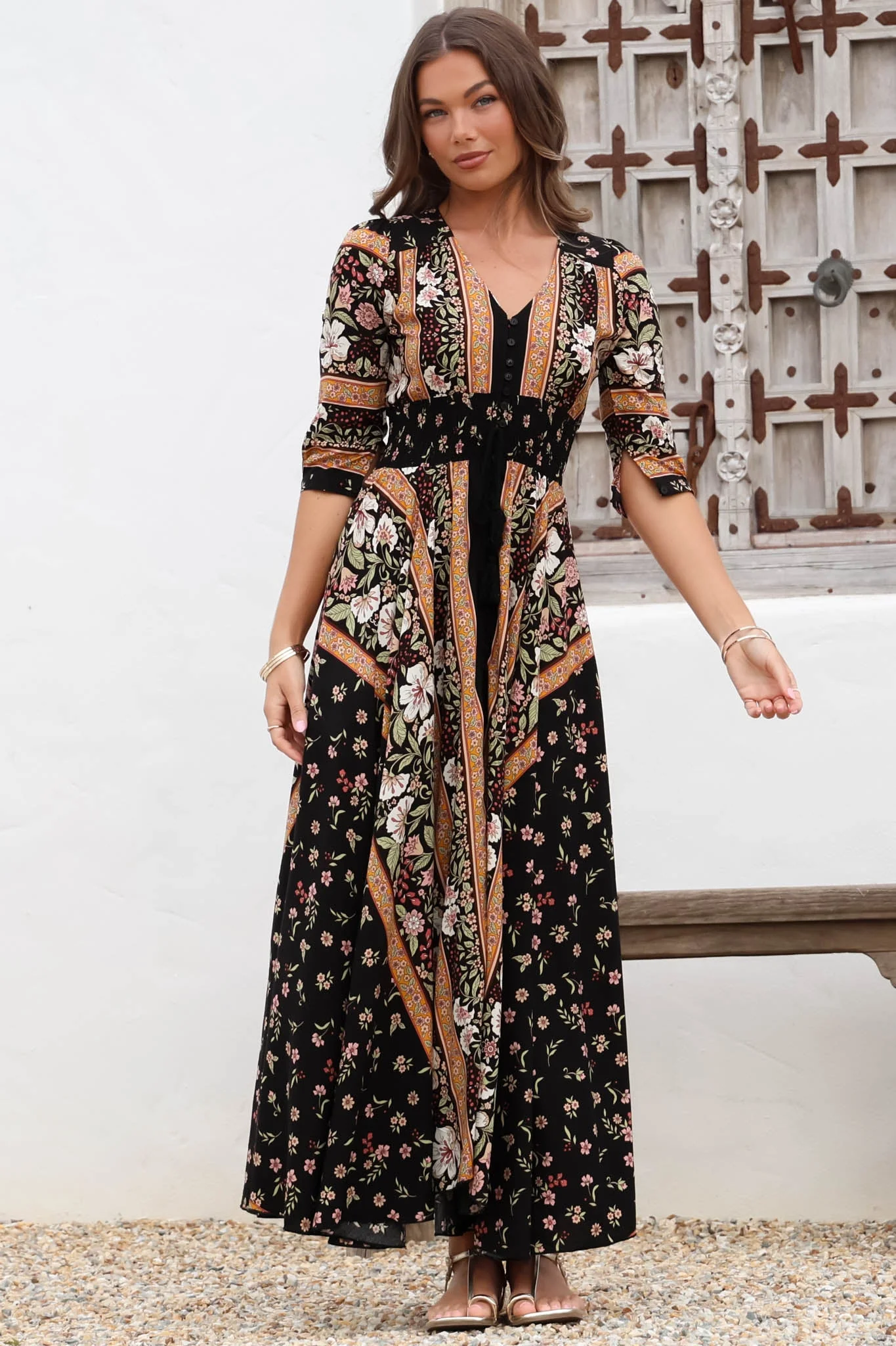 JAASE - Indiana Maxi Dress: Lace Back Shirred Waist A Line Dress with Handkerchief Hemline in Eternity Print - Image 5