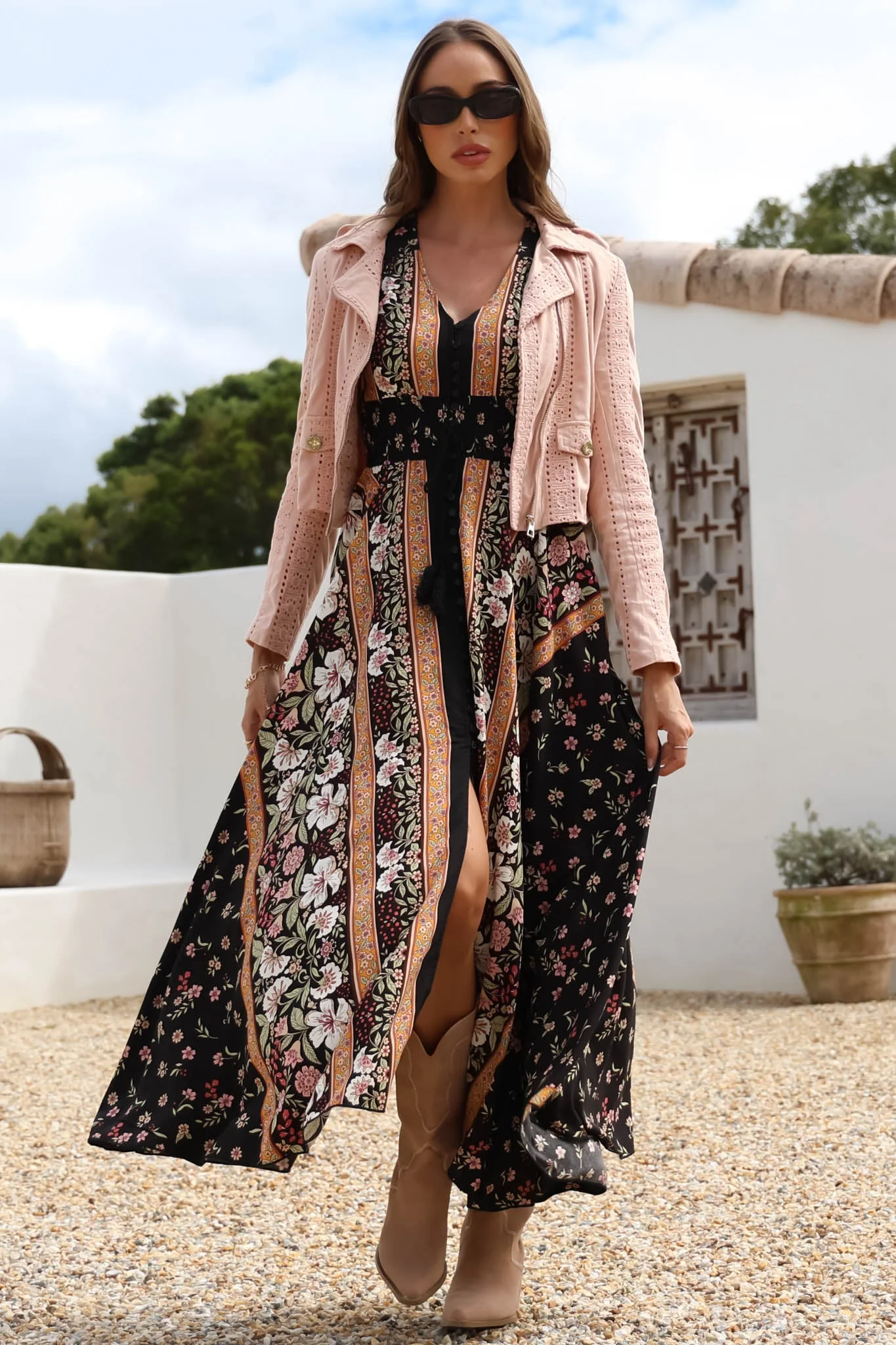 JAASE - Indiana Maxi Dress: Lace Back Shirred Waist A Line Dress with Handkerchief Hemline in Eternity Print - Image 9