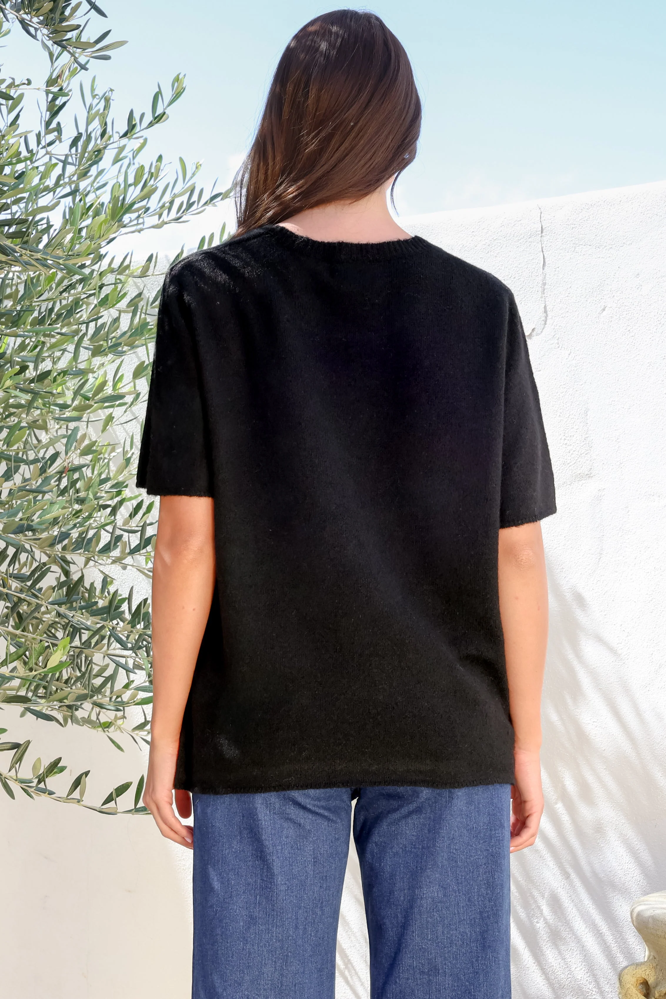 Fable Knit Top - Crew Neck Relaxed Super Soft Knit Tee in Black - Image 8