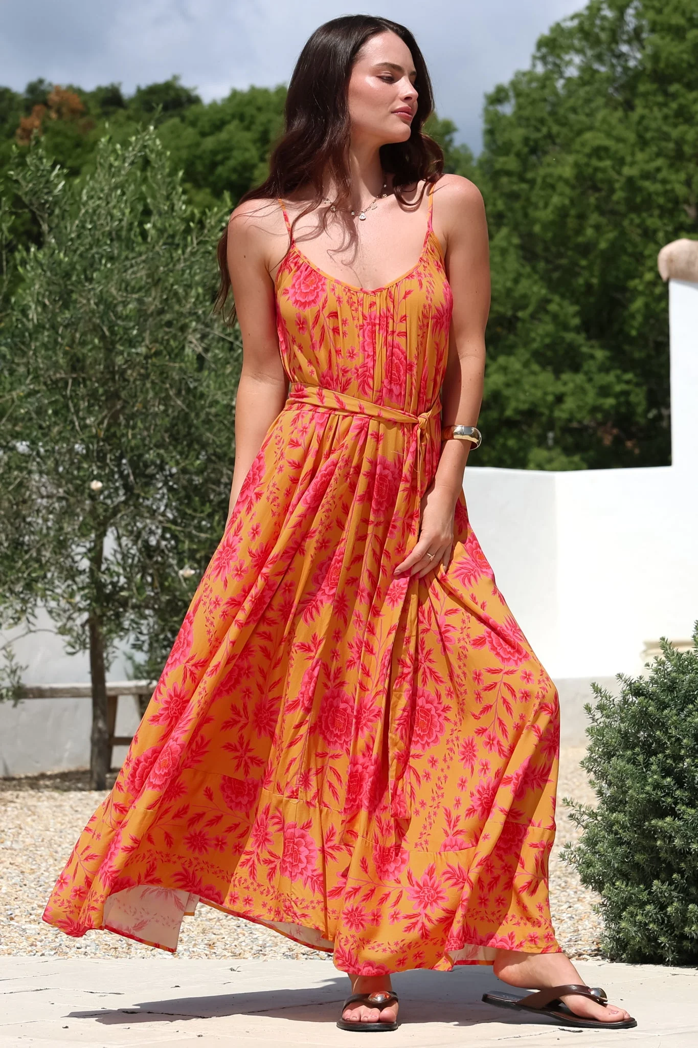 Frederique Maxi Dress - Relaxed Sun Dress with Detachable Waist Tie in Betsey Print - Image 5