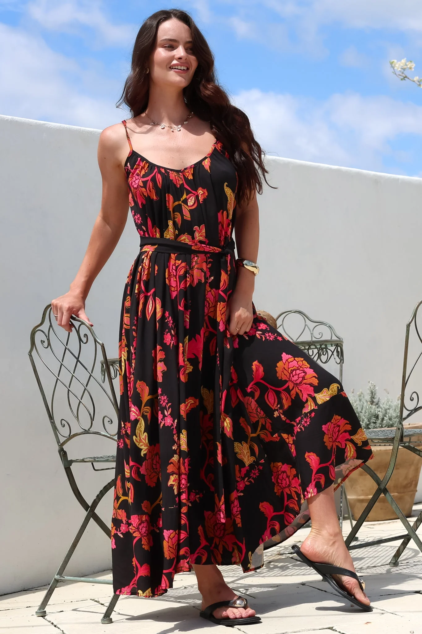 Frederique Maxi Dress - Relaxed Sun Dress with Detachable Waist Tie in Valerie Print - Image 4