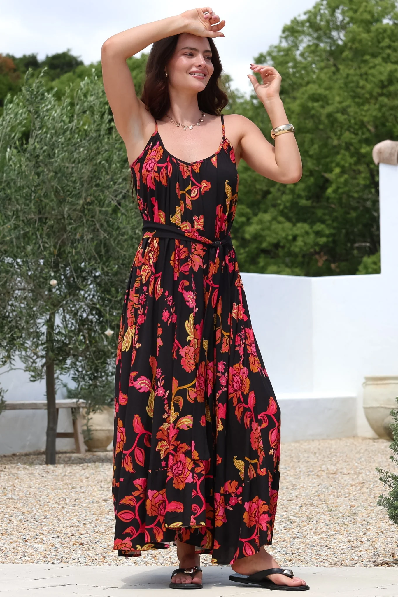 Frederique Maxi Dress - Relaxed Sun Dress with Detachable Waist Tie in Valerie Print - Image 5