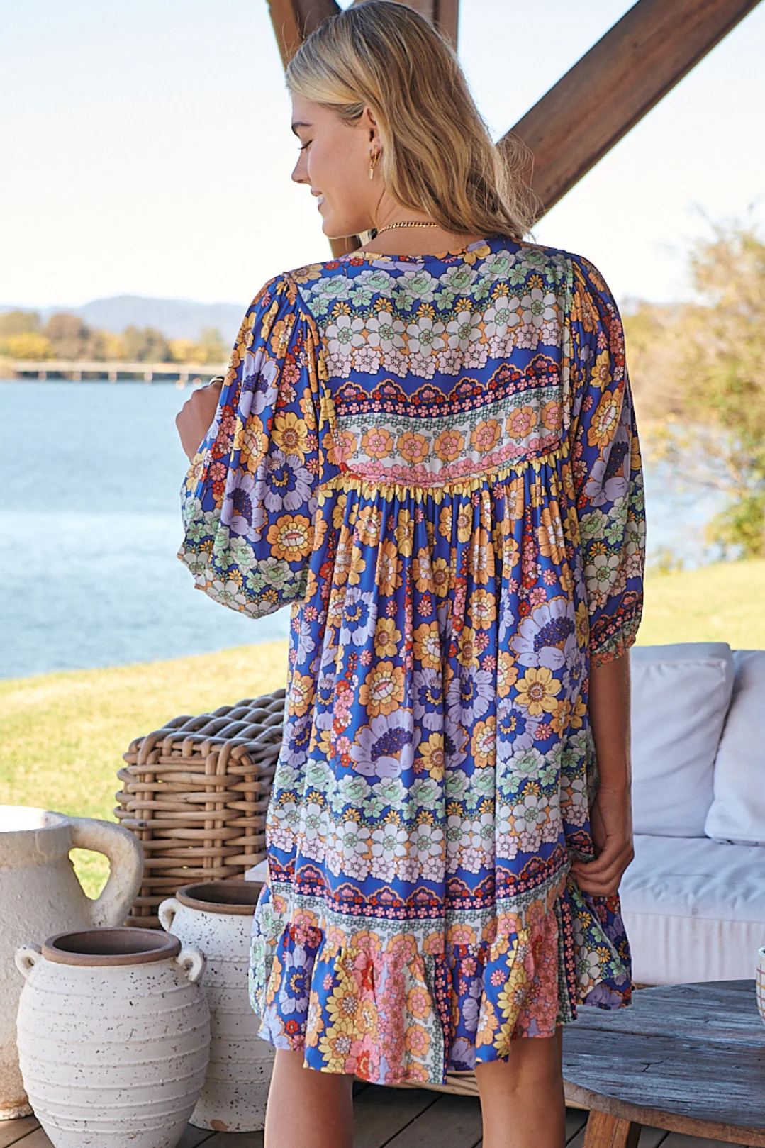 JAASE - French Mini Dress: Yoke Neckline Dress with Matching Belt in Eden Print - Image 6