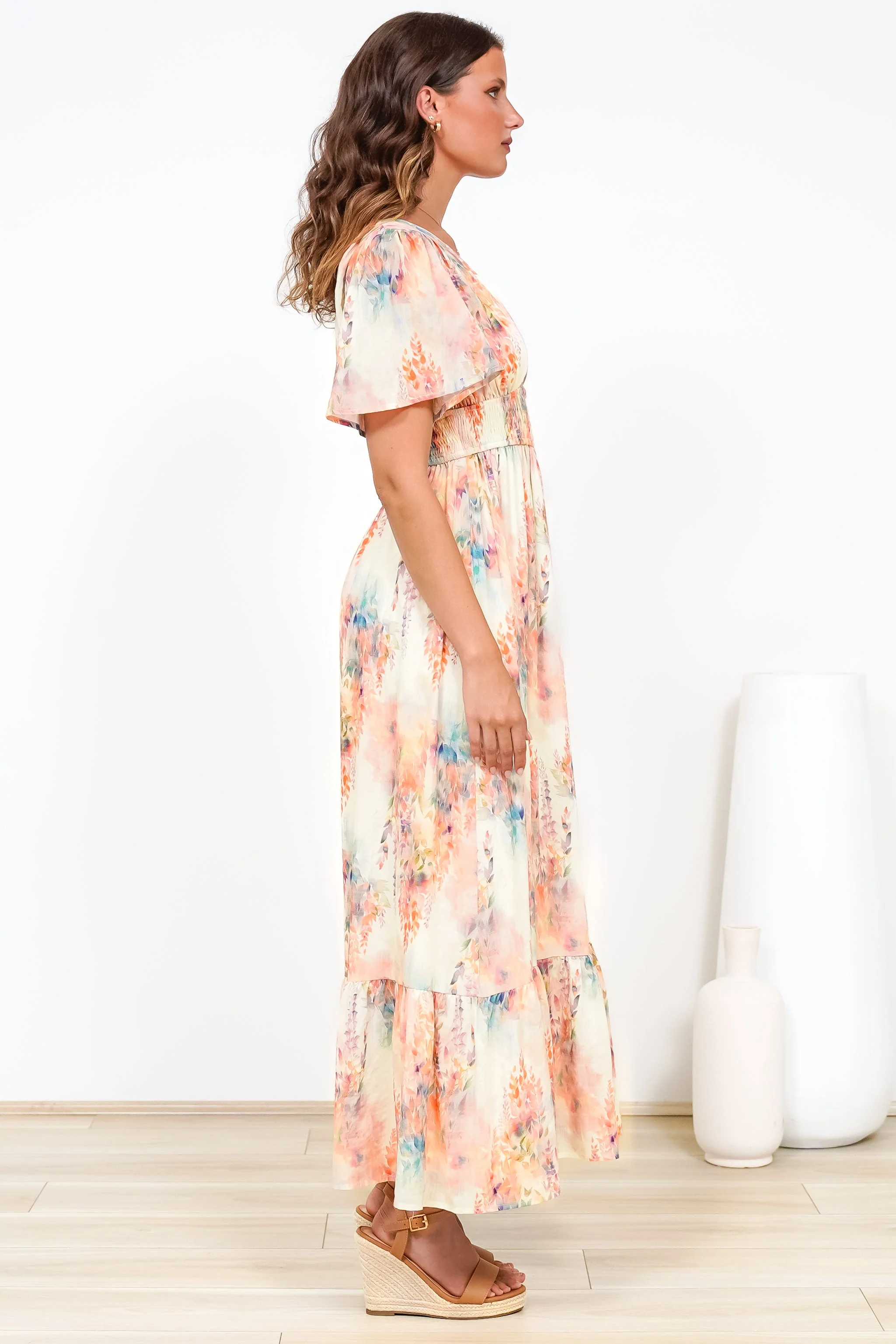 Glades Maxi Dress - V Neck Shirred Waist A Line Dress in Helena Print - Image 8