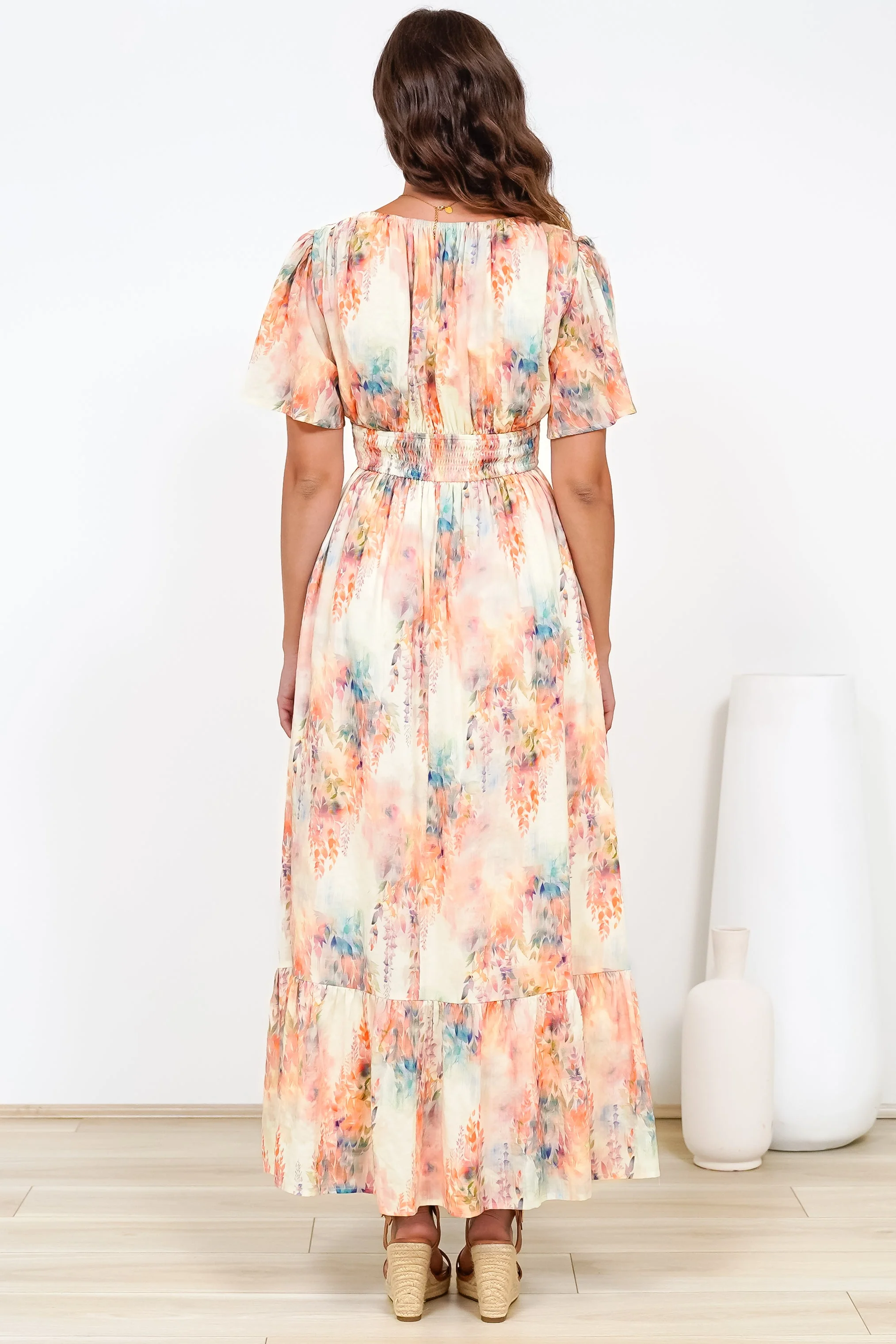 Glades Maxi Dress - V Neck Shirred Waist A Line Dress in Helena Print - Image 9