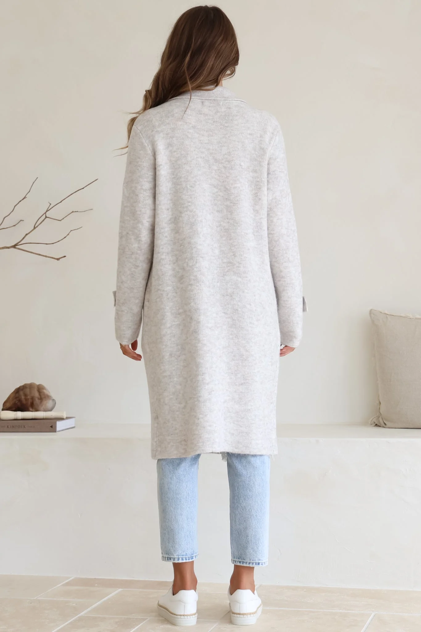 Griffin Cardigan - Collared Button Closure Coatigan with Pockets in Grey - Image 7