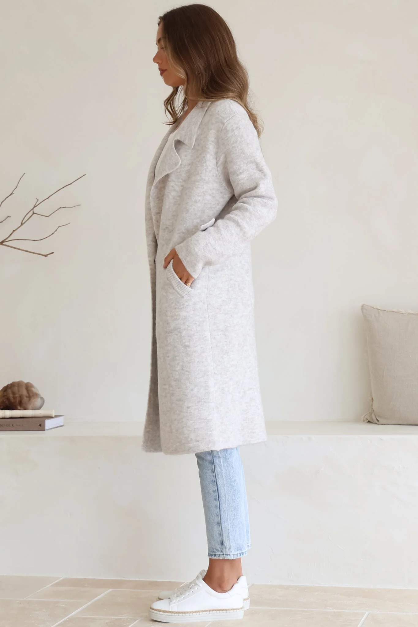 Griffin Cardigan - Collared Button Closure Coatigan with Pockets in Grey - Image 8