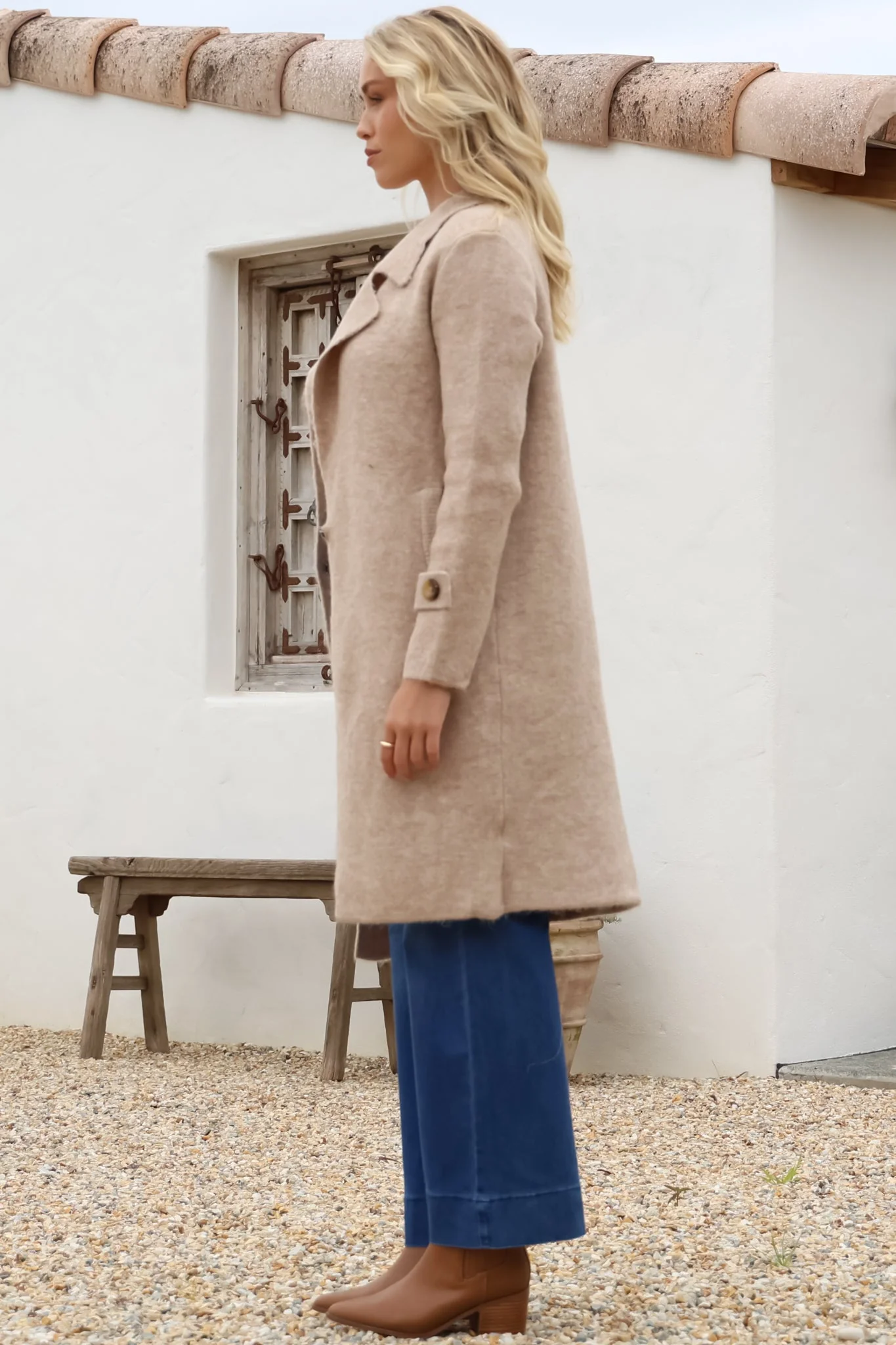 Griffin Cardigan - Collared Button Closure Coatigan with Pockets in Taupe - Image 8