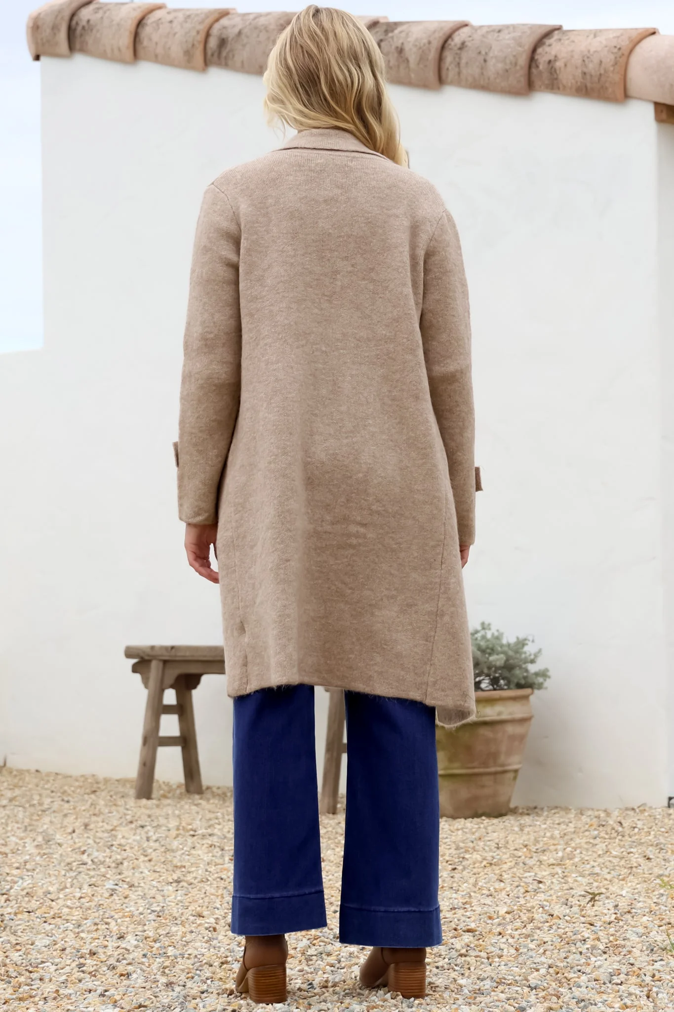 Griffin Cardigan - Collared Button Closure Coatigan with Pockets in Taupe - Image 9