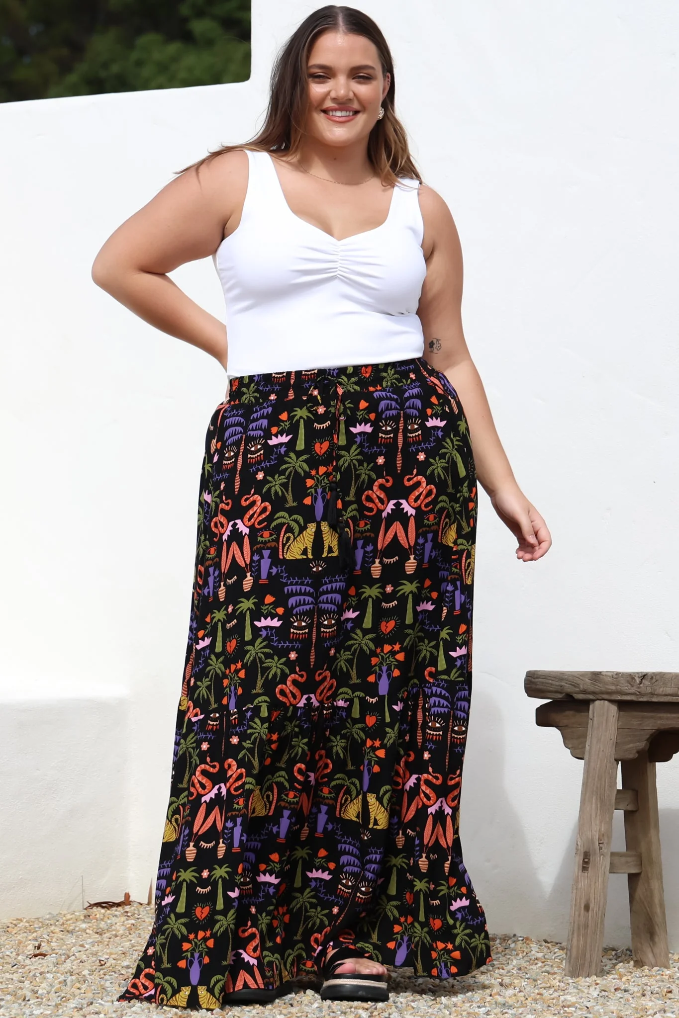 Hellen Maxi Skirt - High Waisted Skirt with Front Splits in Ayla Print Black - Image 4