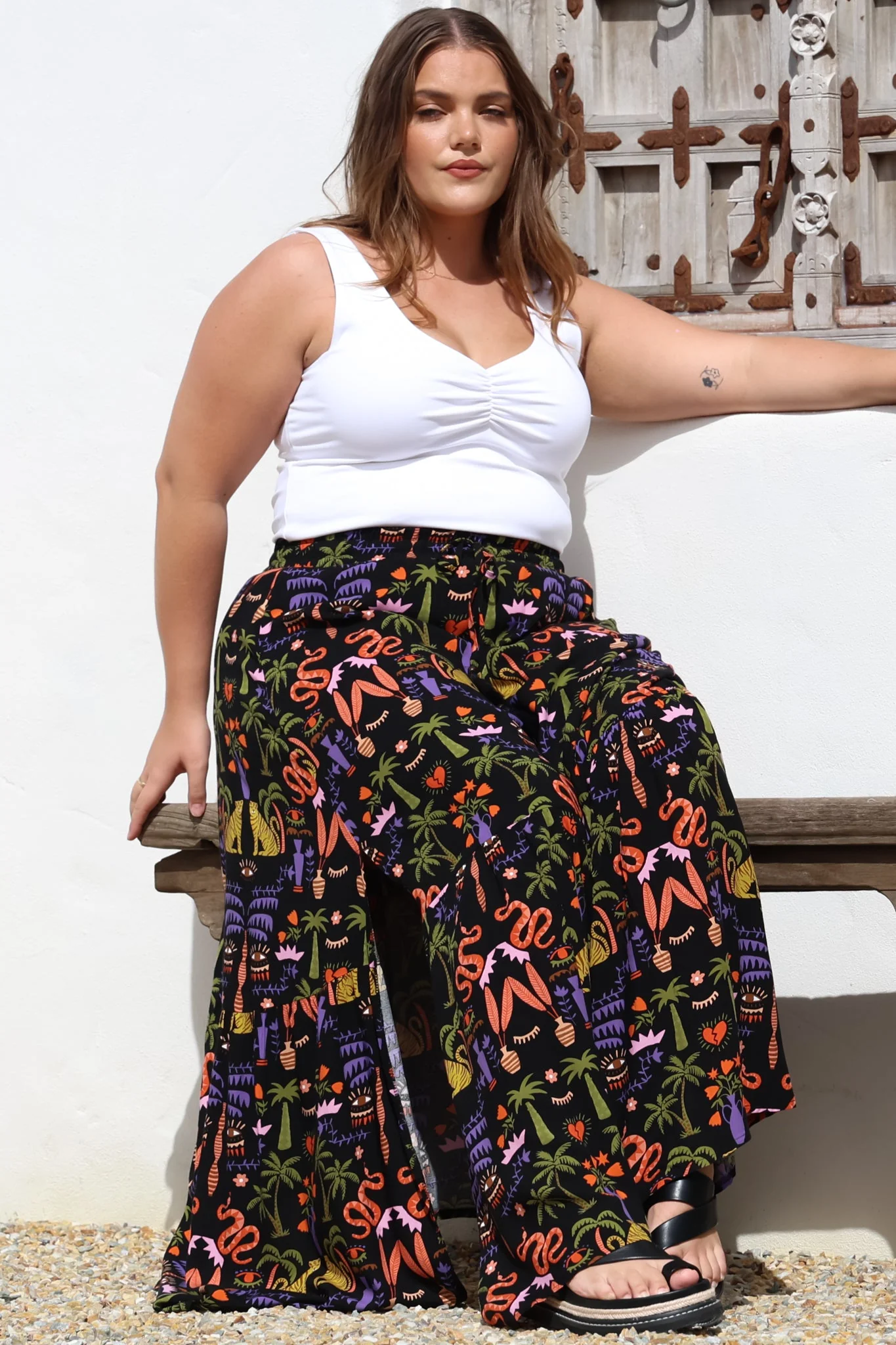 Hellen Maxi Skirt - High Waisted Skirt with Front Splits in Ayla Print Black - Image 6