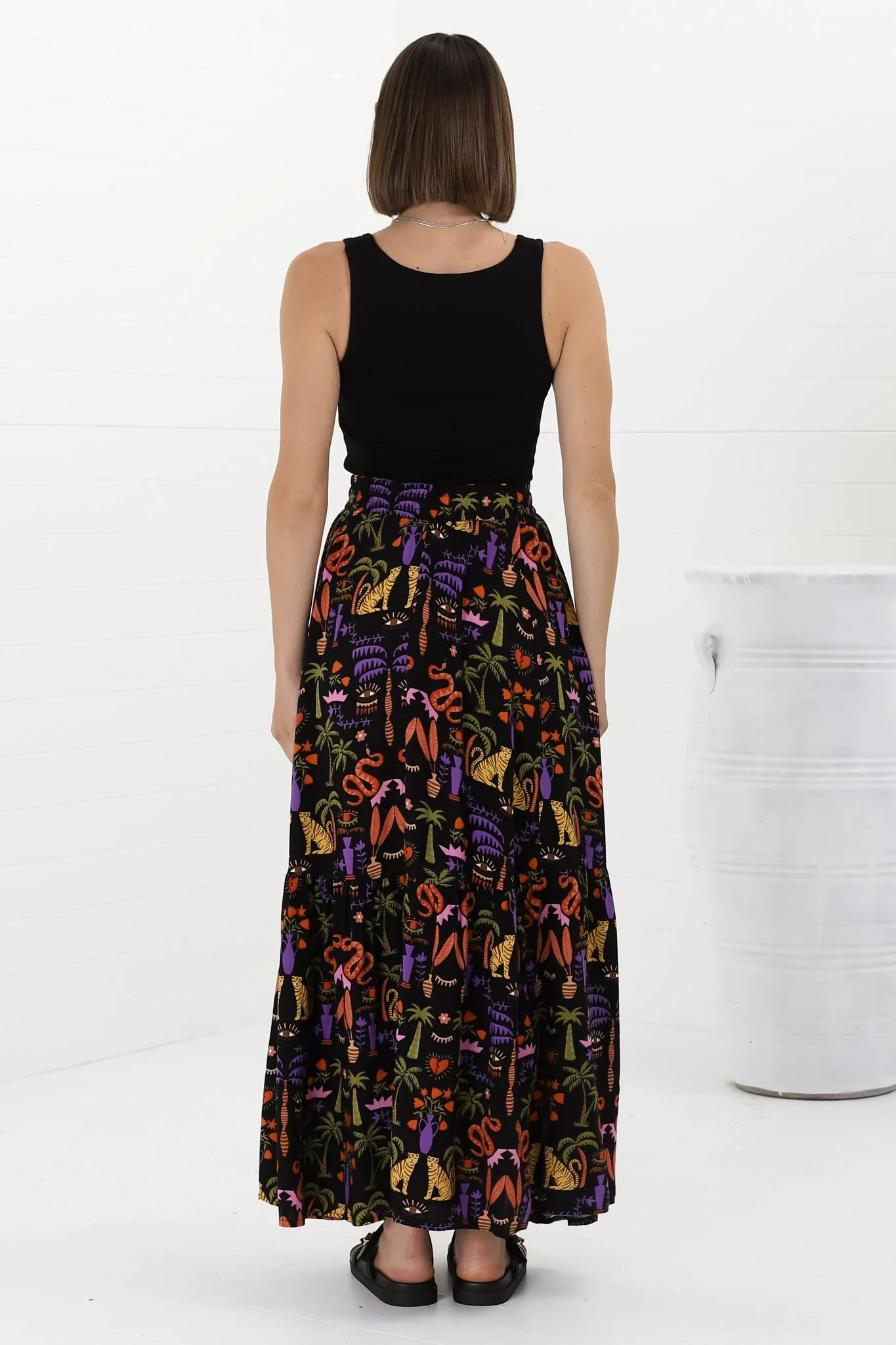Hellen Maxi Skirt - High Waisted Skirt with Front Splits in Ayla Print Black - Image 8