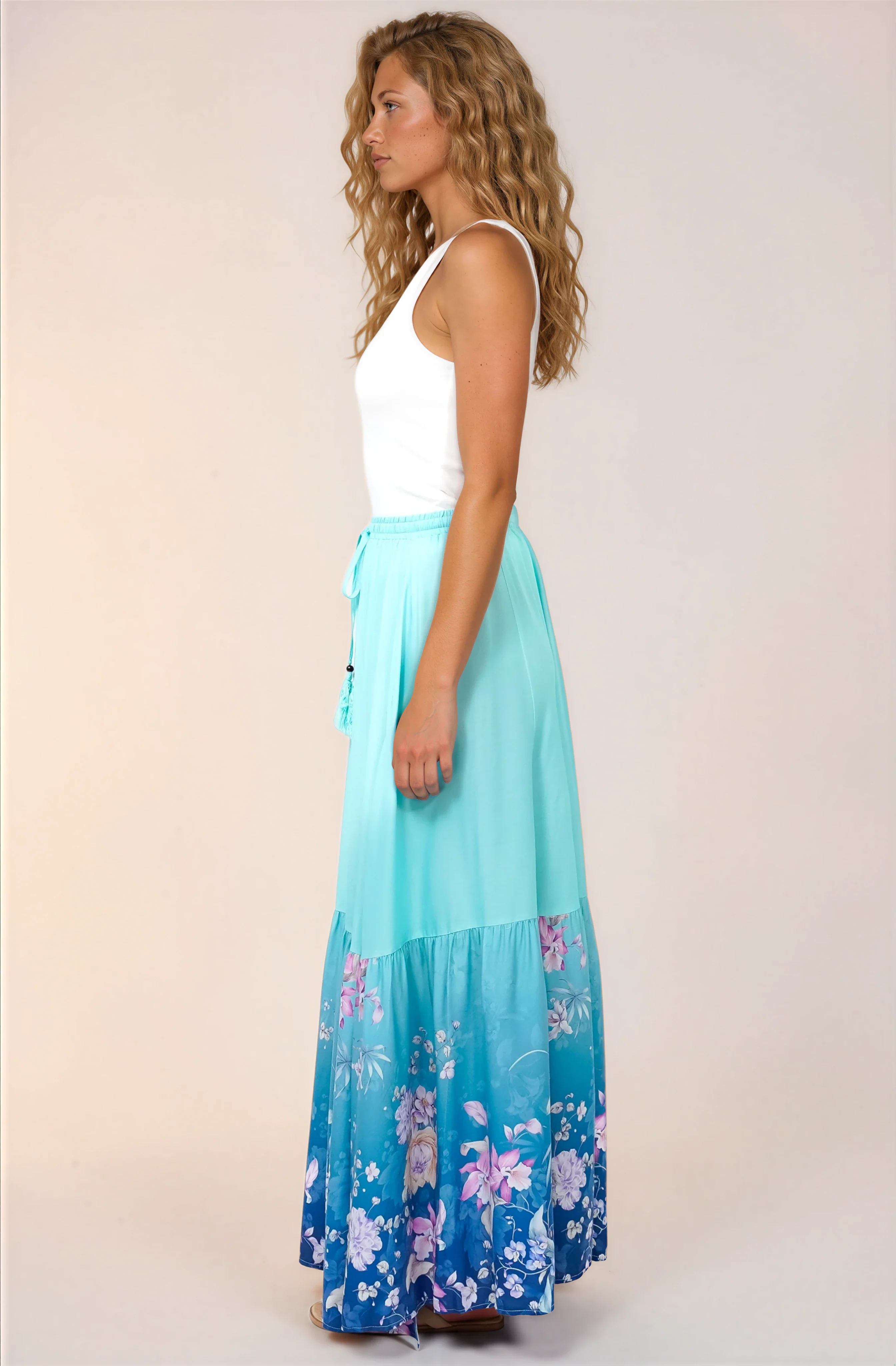 Hellen Maxi Skirt - High Waisted Skirt with Front Splits in Candyce Print Blue - Image 7