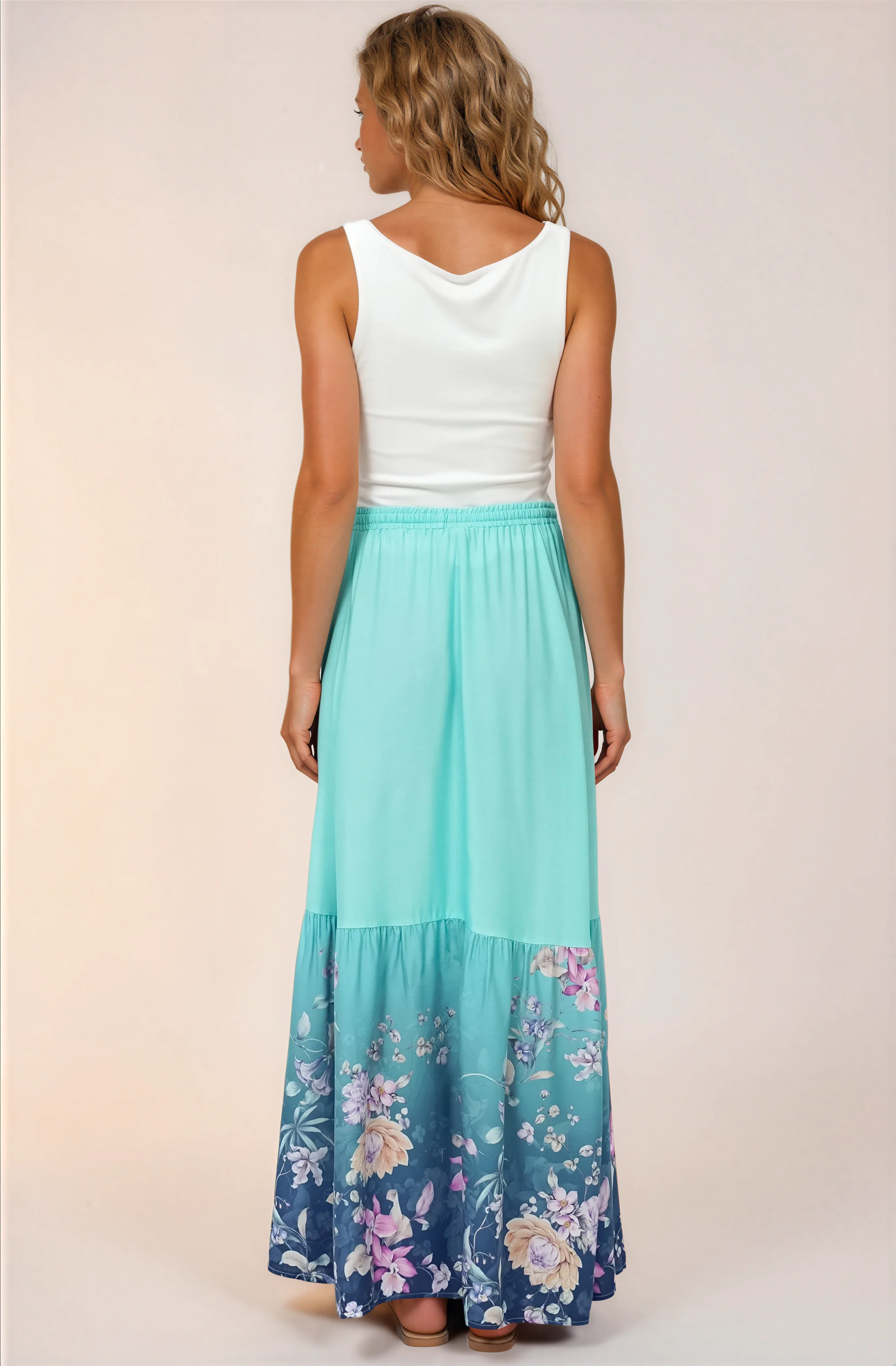 Hellen Maxi Skirt - High Waisted Skirt with Front Splits in Candyce Print Blue - Image 8