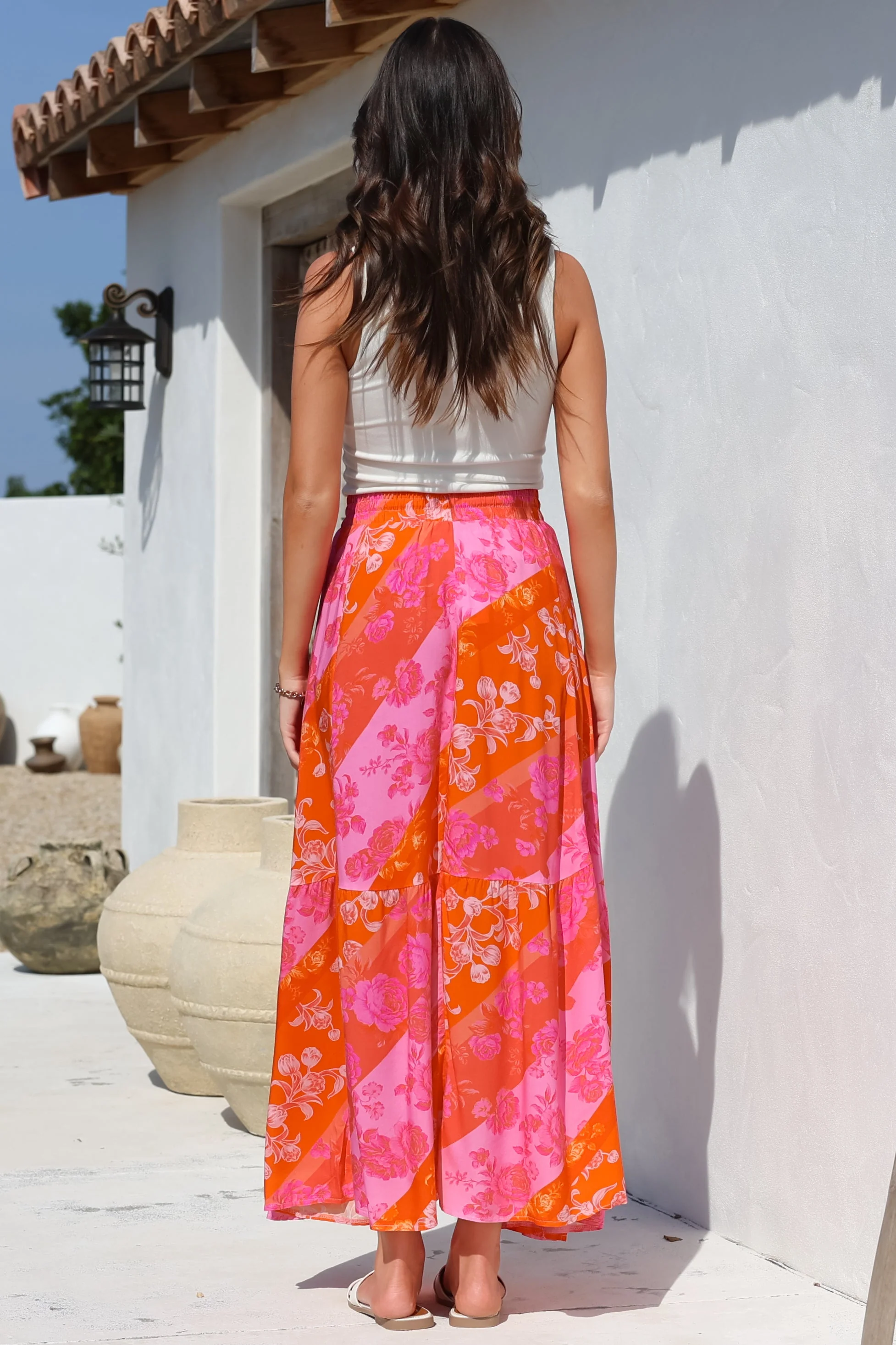 Hellen Maxi Skirt - High Waisted Skirt with Front Splits in Clavelle Print Pink - Image 11