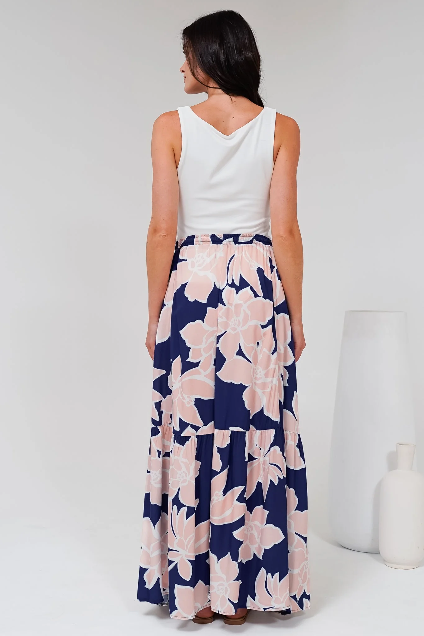Hellen Maxi Skirt - High Waisted Skirt with Front Splits in Jetson Print Navy - Image 8