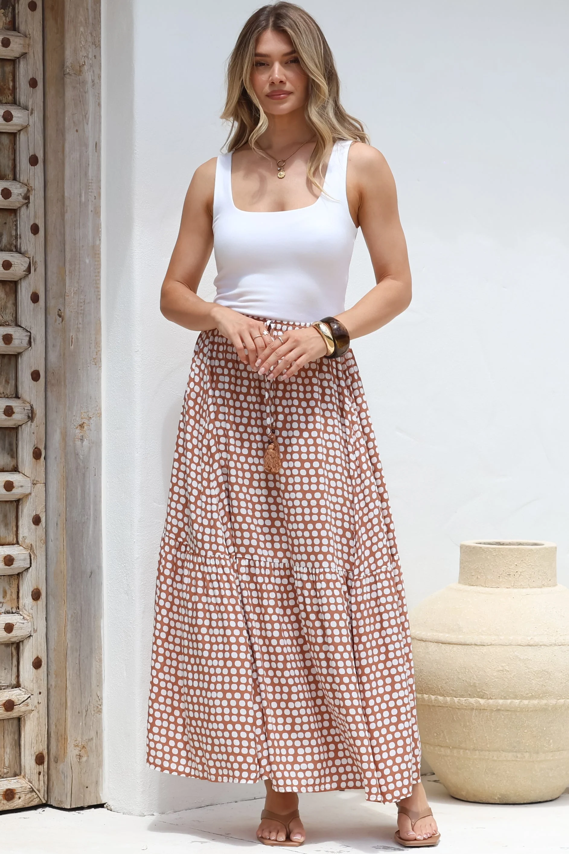 Hellen Maxi Skirt - High Waisted Skirt with Front Splits in Maryanne Print Tan - Image 16