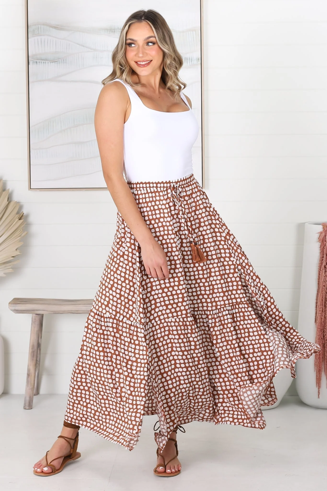 Hellen Maxi Skirt - High Waisted Skirt with Front Splits in Maryanne Print Tan - Image 9