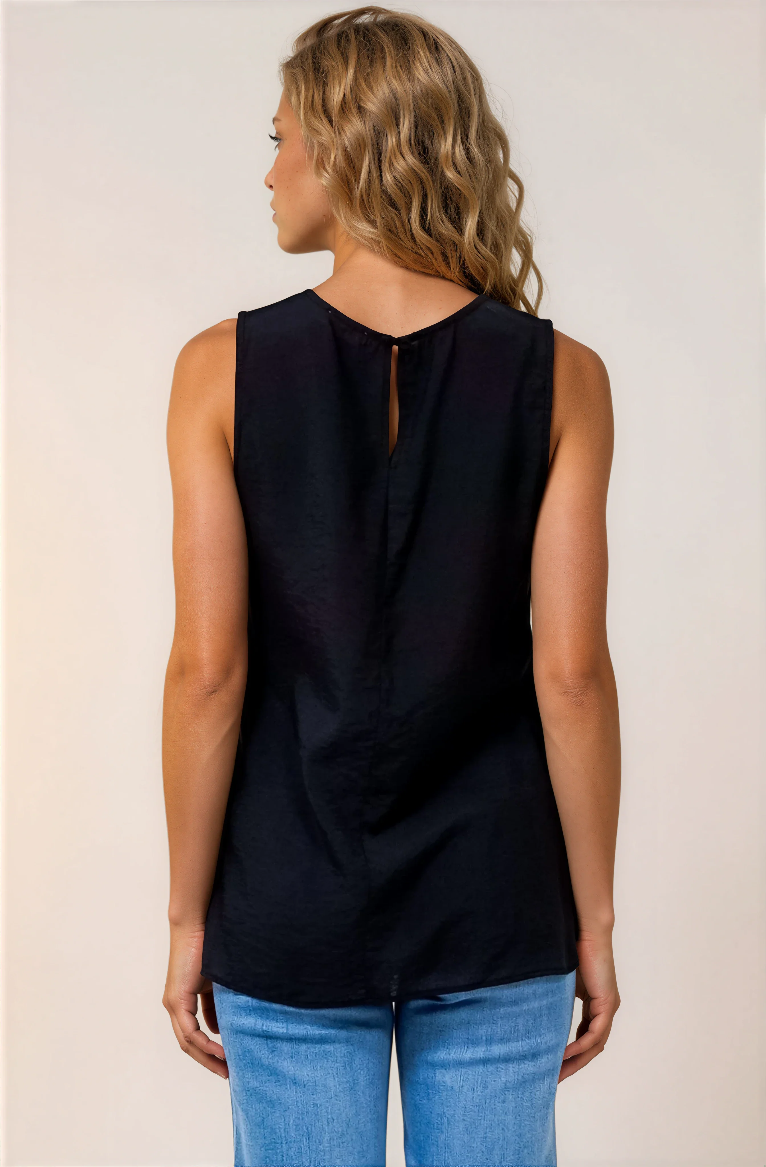 Hemingway Top - Asymmetrical Front High-Low V-Neck Sleeveless Top in Black - Image 7