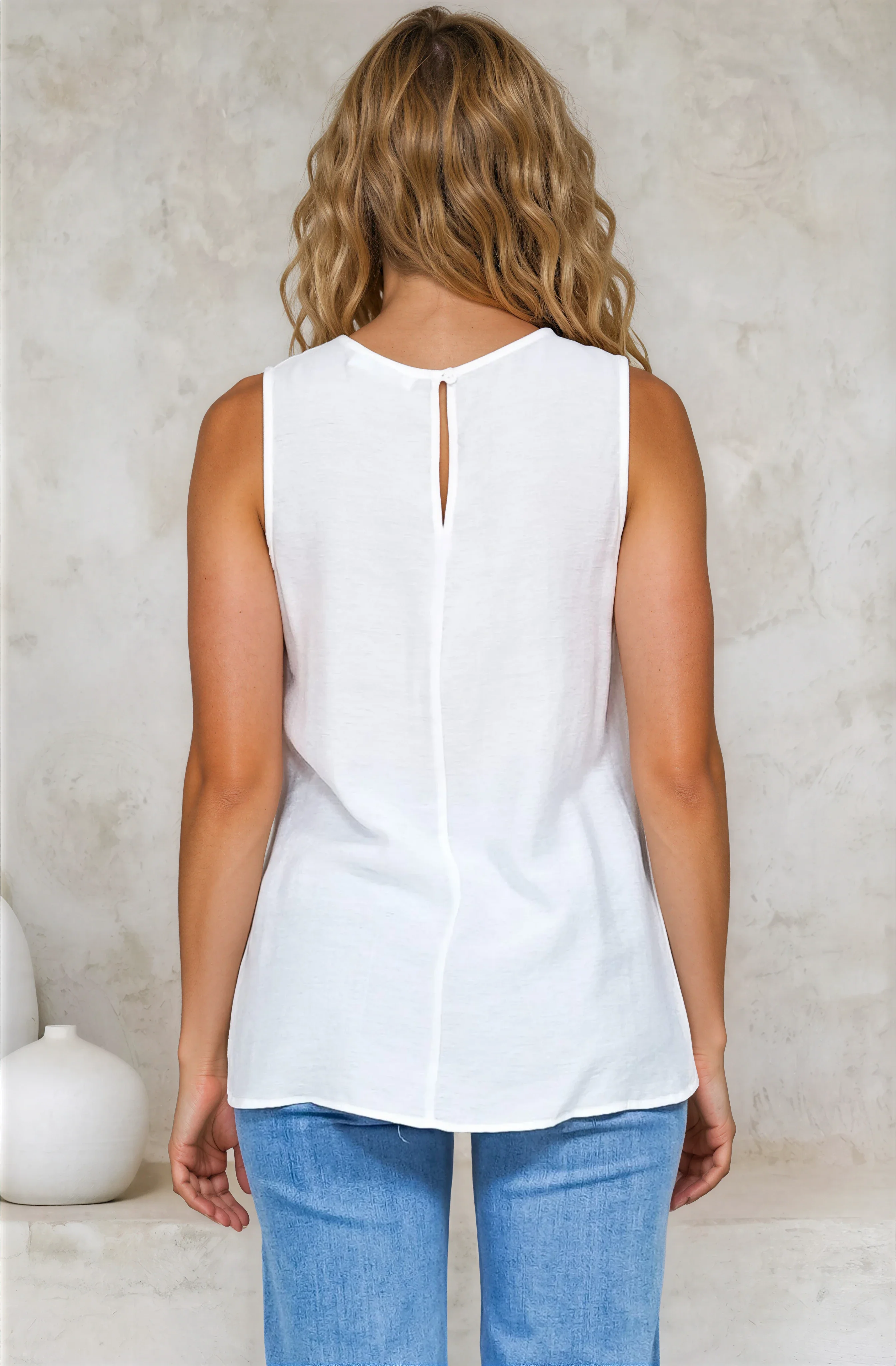 Hemingway Top - Asymmetrical Front High-Low V-Neck Sleeveless Top in White - Image 7