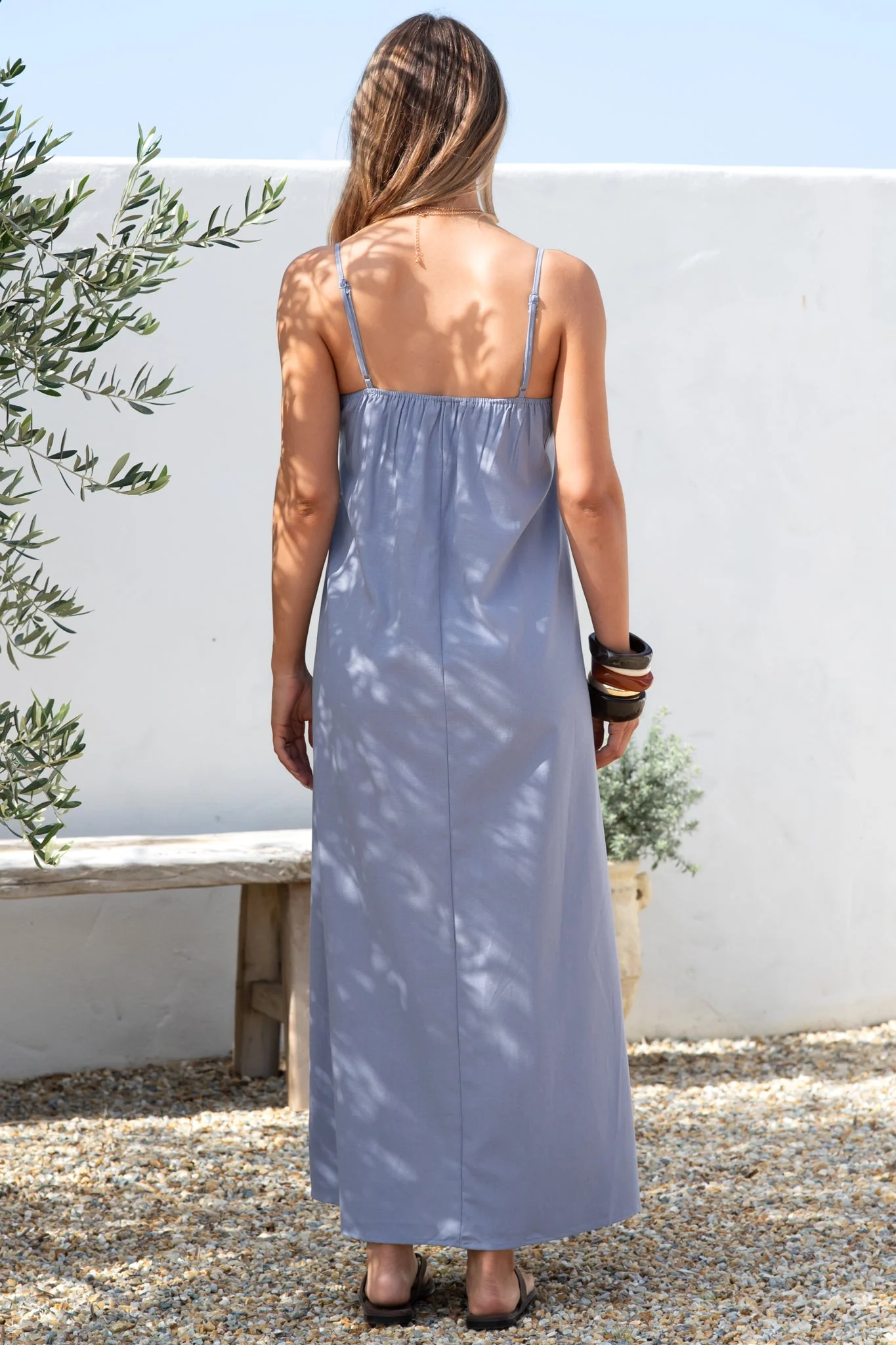 Hepburn Maxi Dress - Adjustable Strap Pleated Bodice Sun Dress in Blue - Image 8