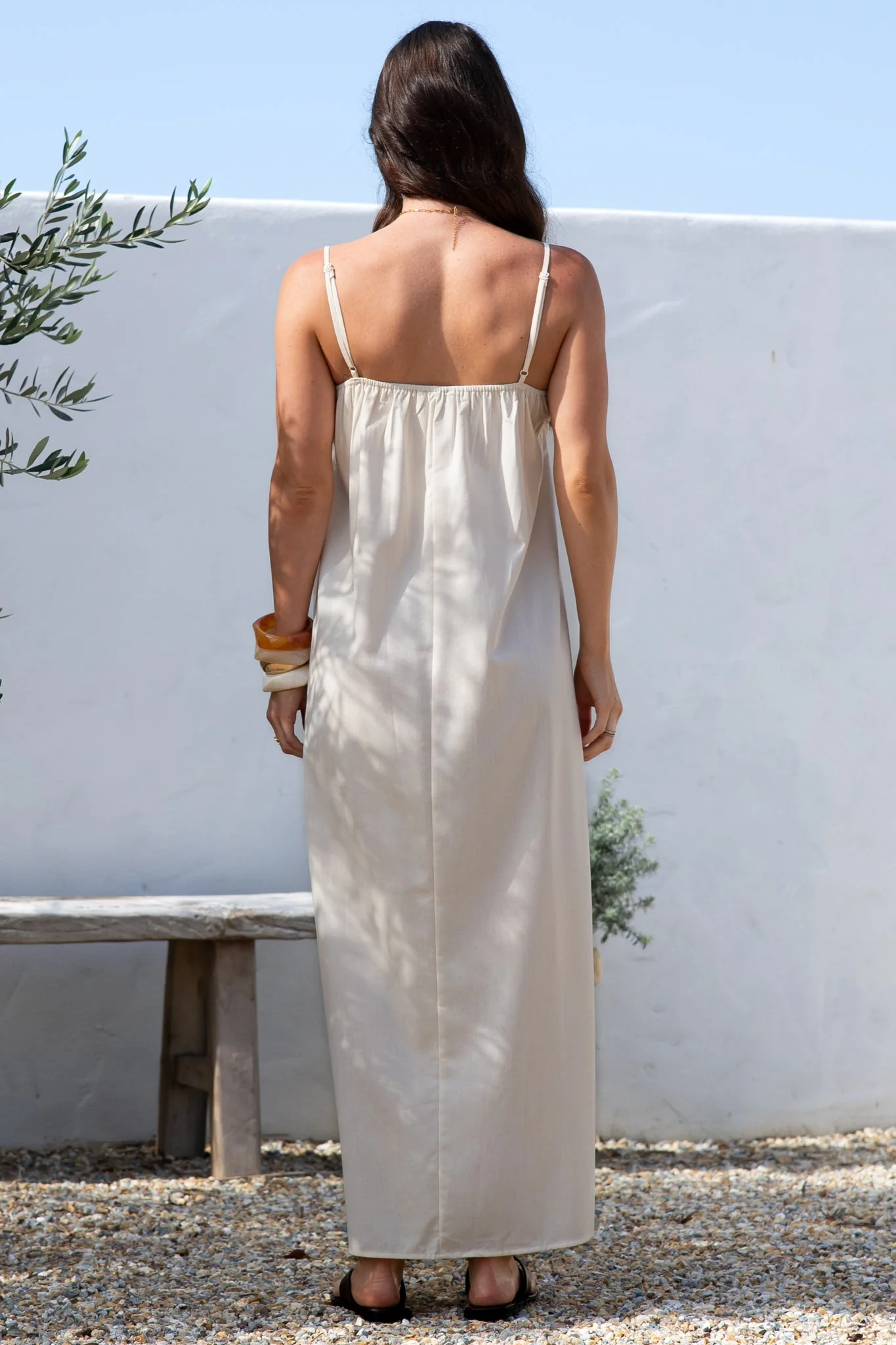 Hepburn Maxi Dress - Adjustable Strap Pleated Bodice Sun Dress in Cream - Image 10