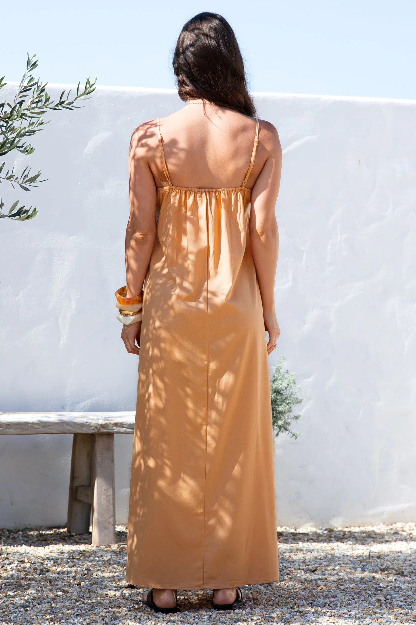 Hepburn Maxi Dress - Adjustable Strap Pleated Bodice Sun Dress in Peach - Image 8
