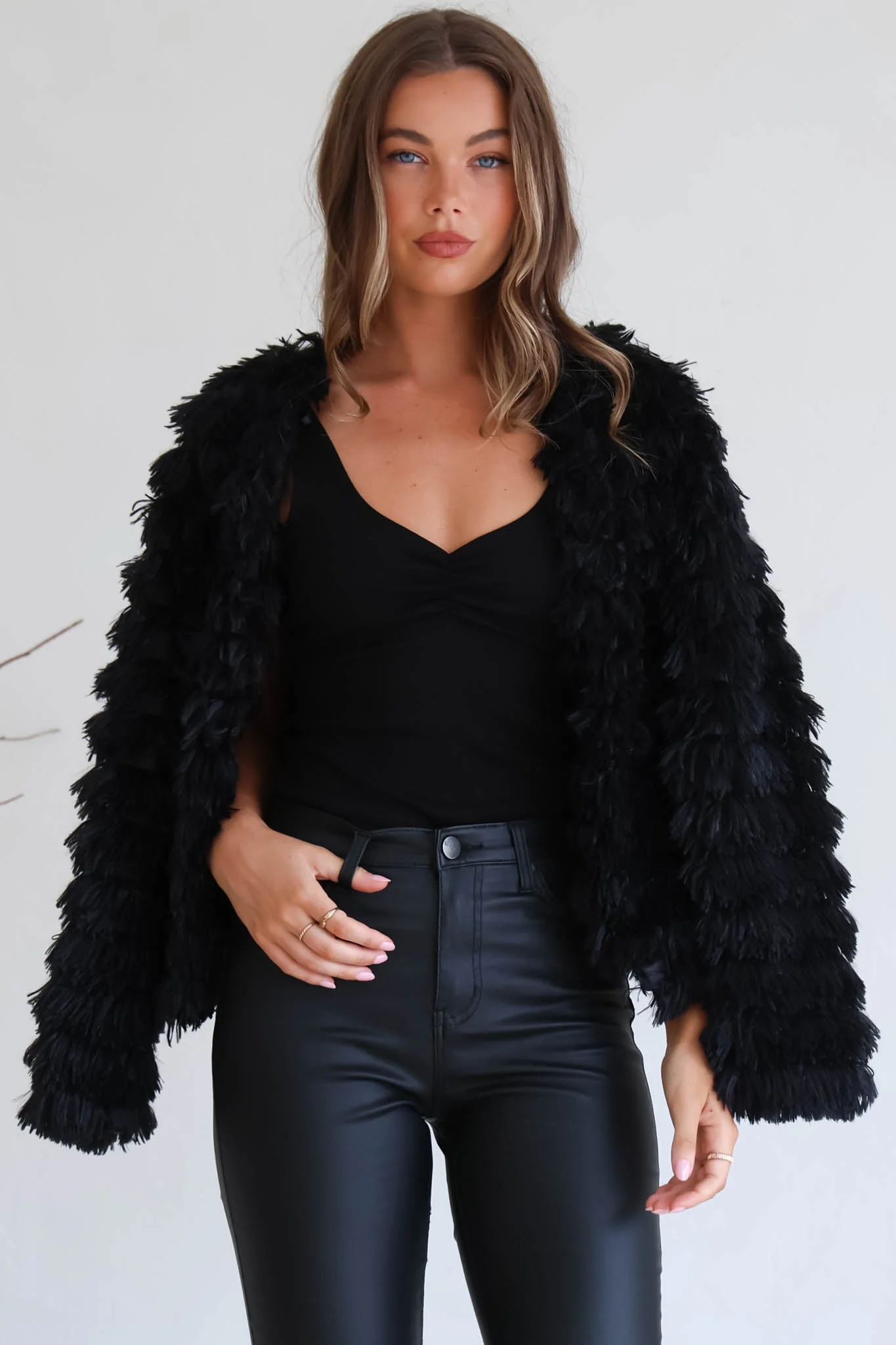 Hilton Jacket - Faux Fur Open Front Jacket in Black - Image 2