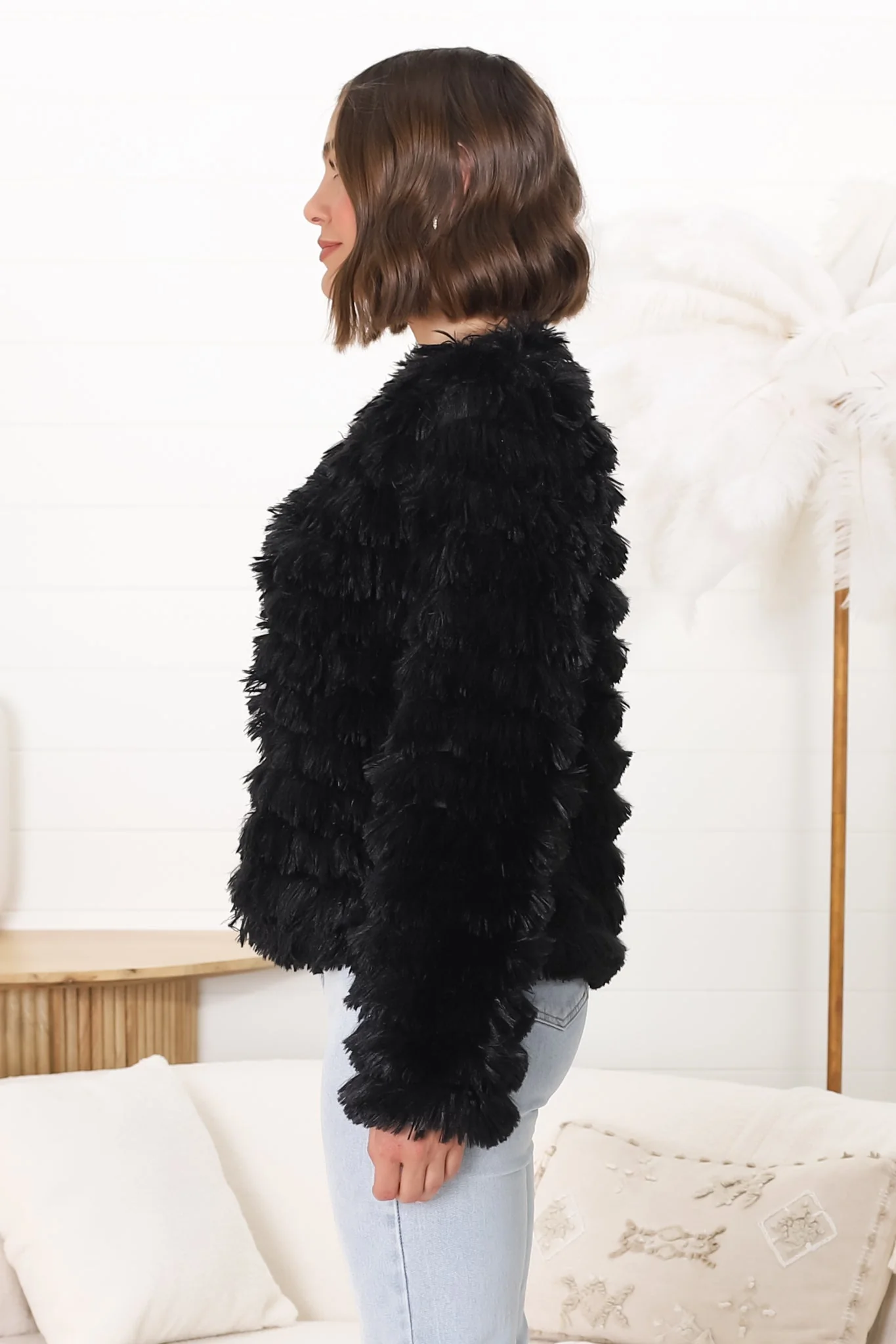 Hilton Jacket - Faux Fur Open Front Jacket in Black - Image 6