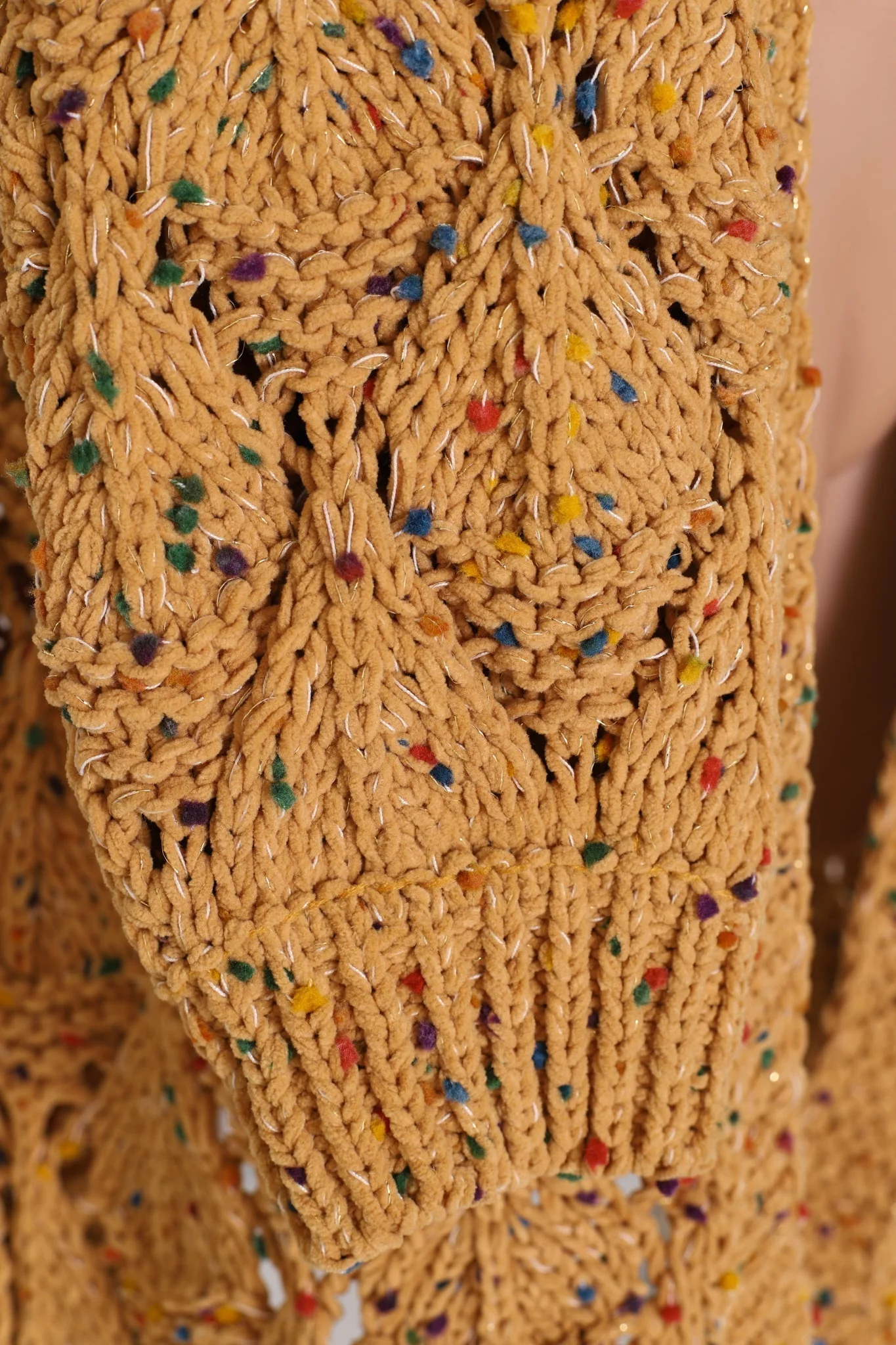 JAASE - Honour Cardigan: Rainbow Speck Open Knit Cardigan in Mustard - Image 7