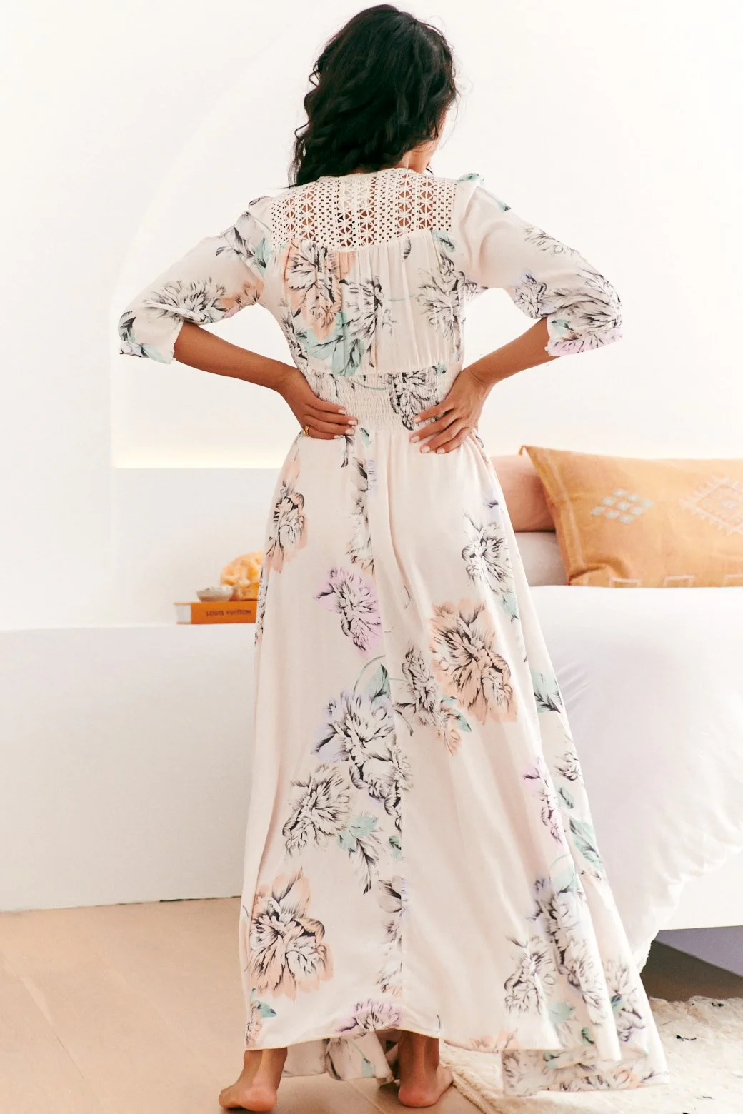 JAASE - Indiana Maxi Dress: Lace Back Shirred Waist A Line Dress with Handkerchief Hemline in Blooming Bouquet Print - Image 10