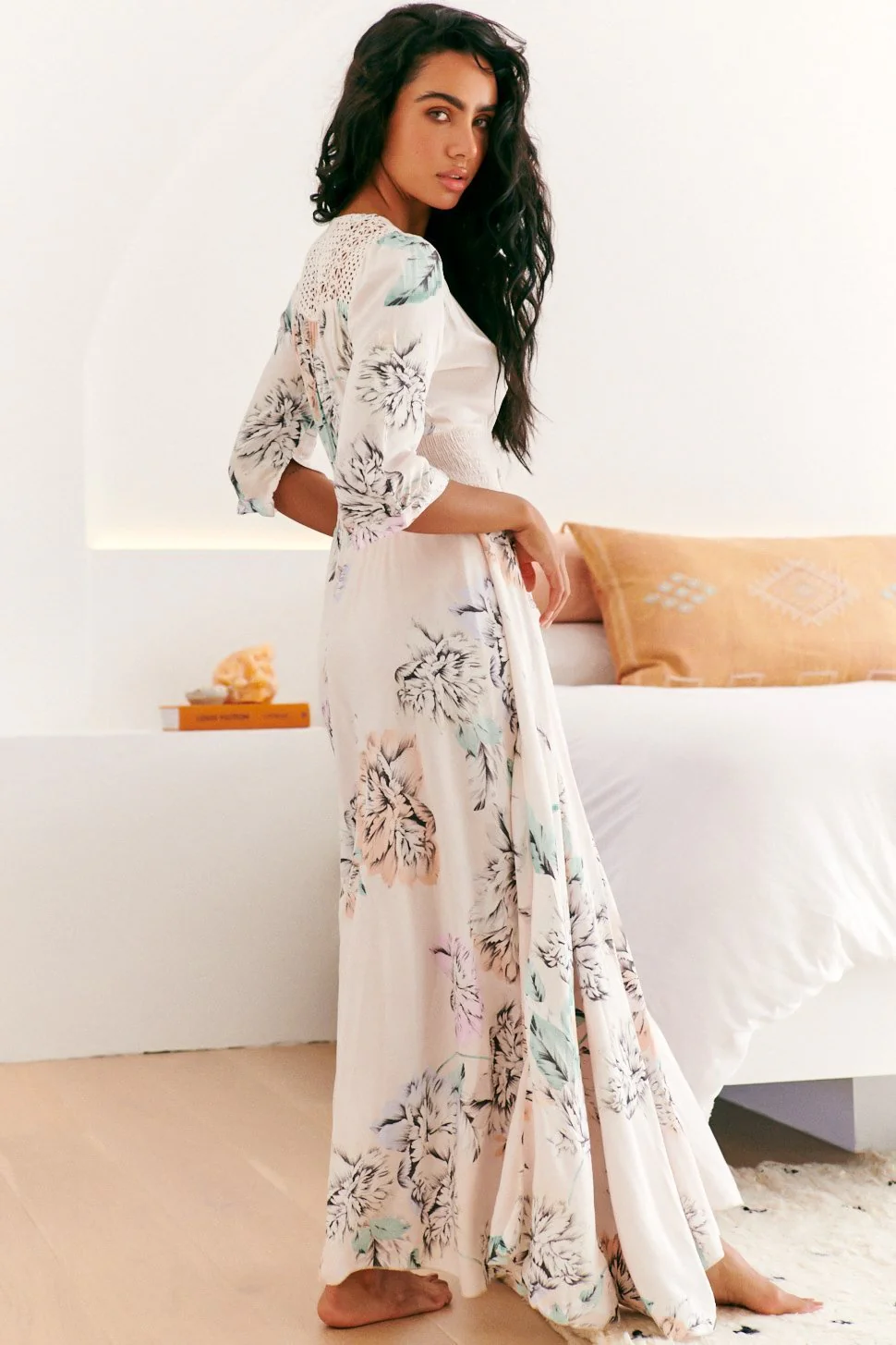 JAASE - Indiana Maxi Dress: Lace Back Shirred Waist A Line Dress with Handkerchief Hemline in Blooming Bouquet Print - Image 9